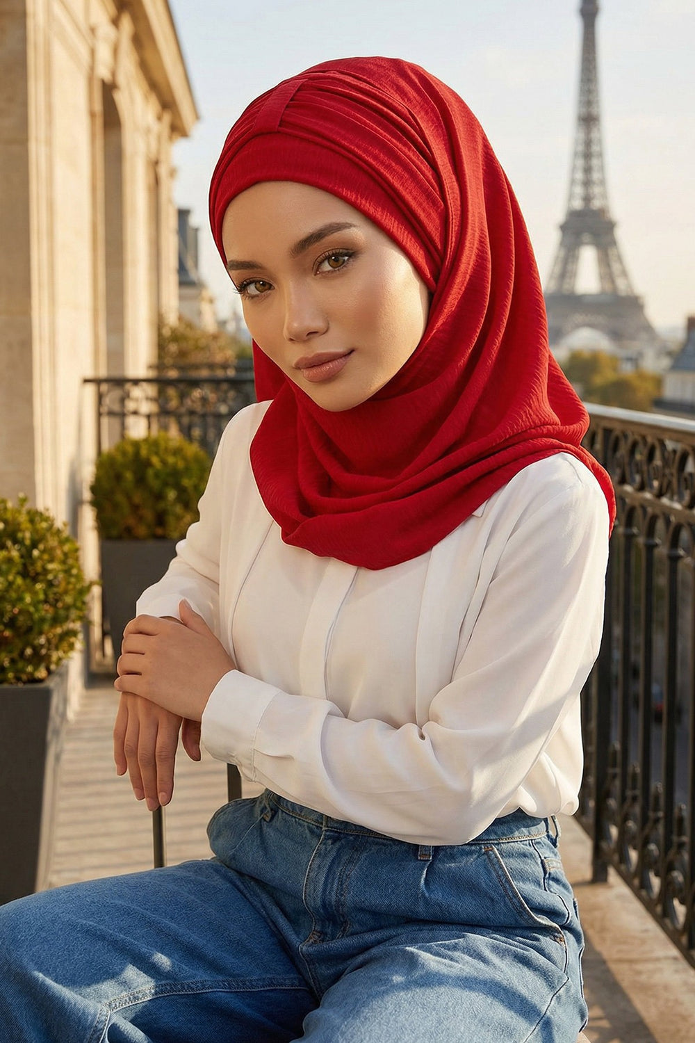 Practical Stylish Aerobin Shawl for Women, Effortless Aerobin Instant Shawl, Breathable Pleated Women Shawl Headscarf Lightweight,CPS-91 Red