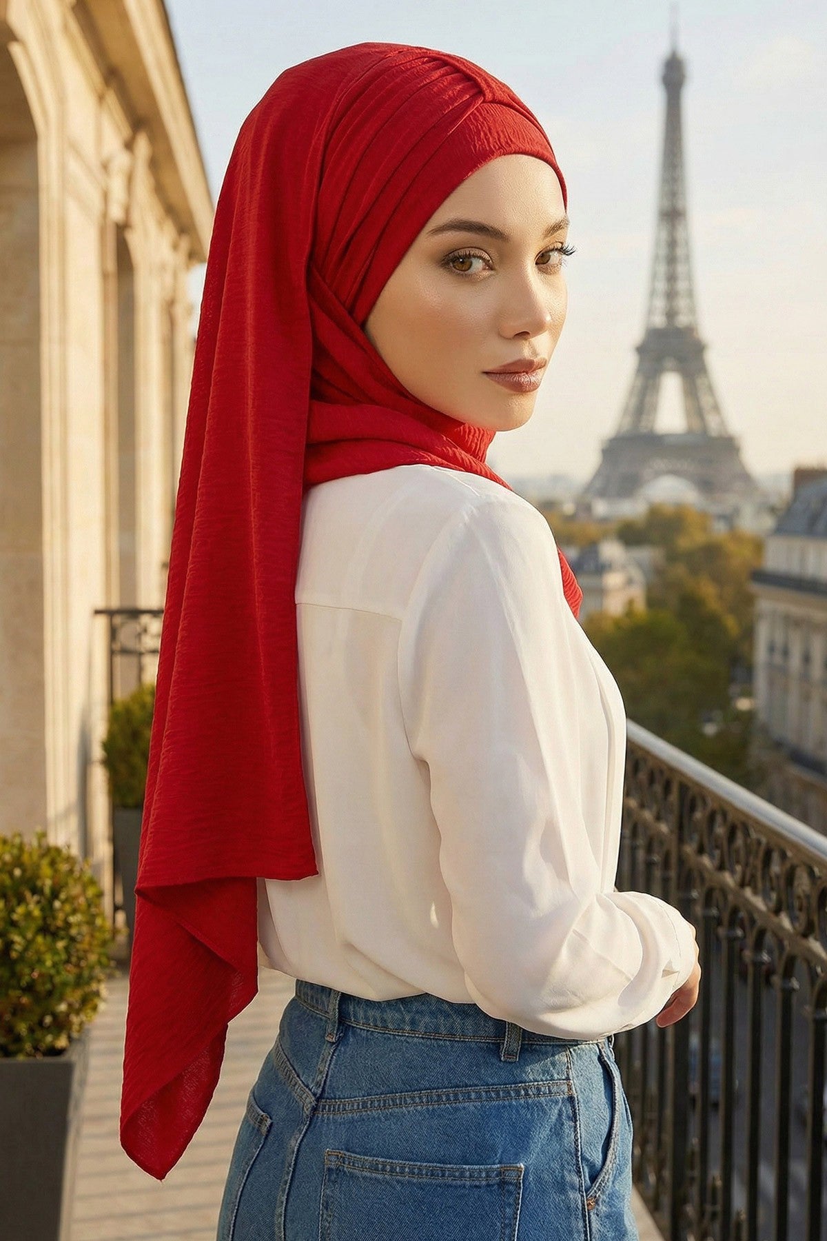 Practical Stylish Aerobin Shawl for Women, Effortless Aerobin Instant Shawl, Breathable Pleated Women Shawl Headscarf Lightweight,CPS-91 Red
