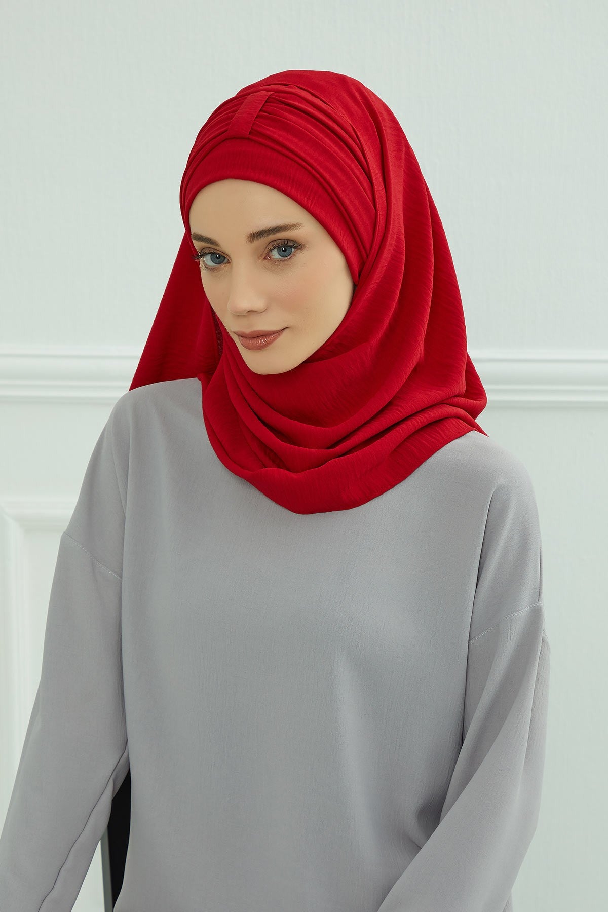 Practical Stylish Aerobin Shawl for Women, Effortless Aerobin Instant Shawl, Breathable Pleated Women Shawl Headscarf Lightweight,CPS-91 Red