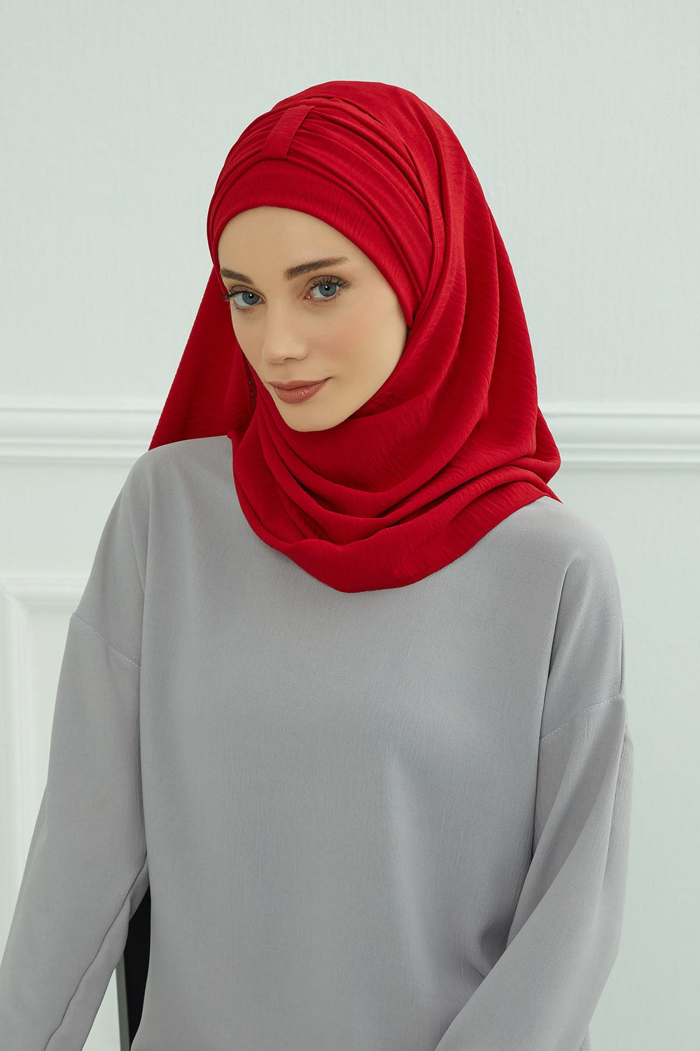 Practical Stylish Aerobin Shawl for Women, Effortless Aerobin Instant Shawl, Breathable Pleated Women Shawl Headscarf Lightweight,CPS-91 Red