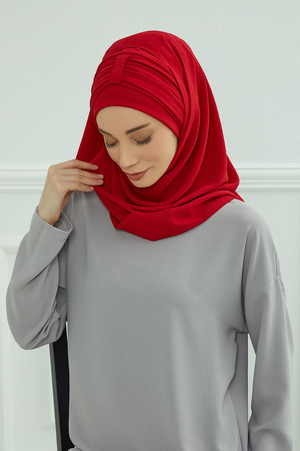 Practical Stylish Aerobin Shawl for Women, Effortless Aerobin Instant Shawl, Breathable Pleated Women Shawl Headscarf Lightweight,CPS-91 Red