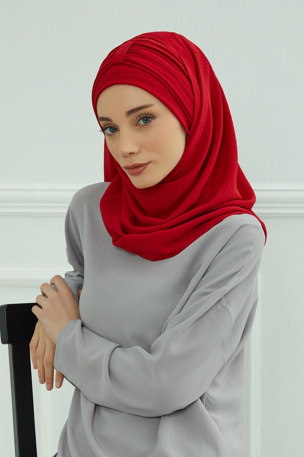 Practical Stylish Aerobin Shawl for Women, Effortless Aerobin Instant Shawl, Breathable Pleated Women Shawl Headscarf Lightweight,CPS-91 Red