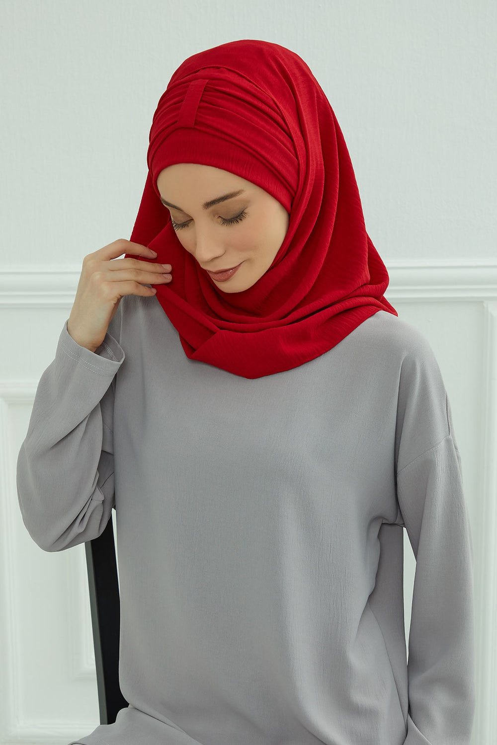 Practical Stylish Aerobin Shawl for Women, Effortless Aerobin Instant Shawl, Breathable Pleated Women Shawl Headscarf Lightweight,CPS-91 Red