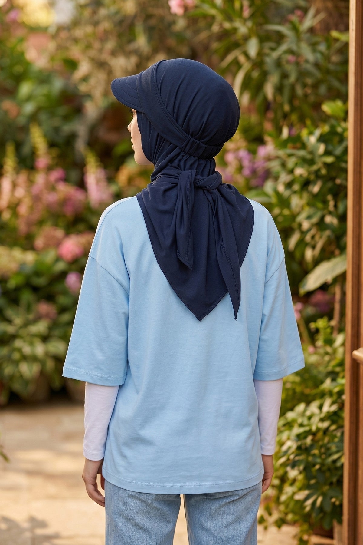 Practical Triangle Hijab with Adjustable Visor,SPS-2 Navy Blue