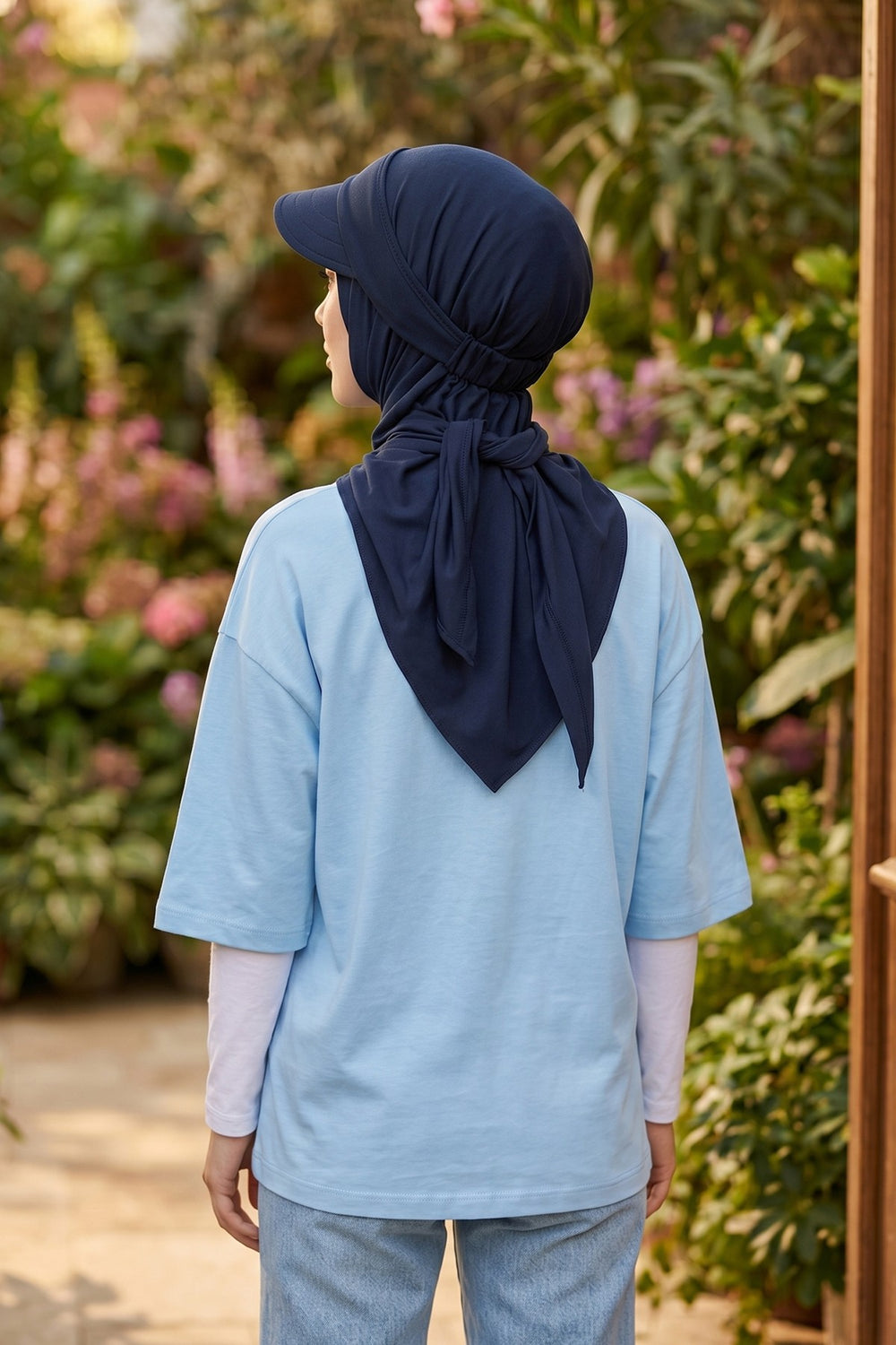 Practical Triangle Hijab with Adjustable Visor,SPS-2 Navy Blue