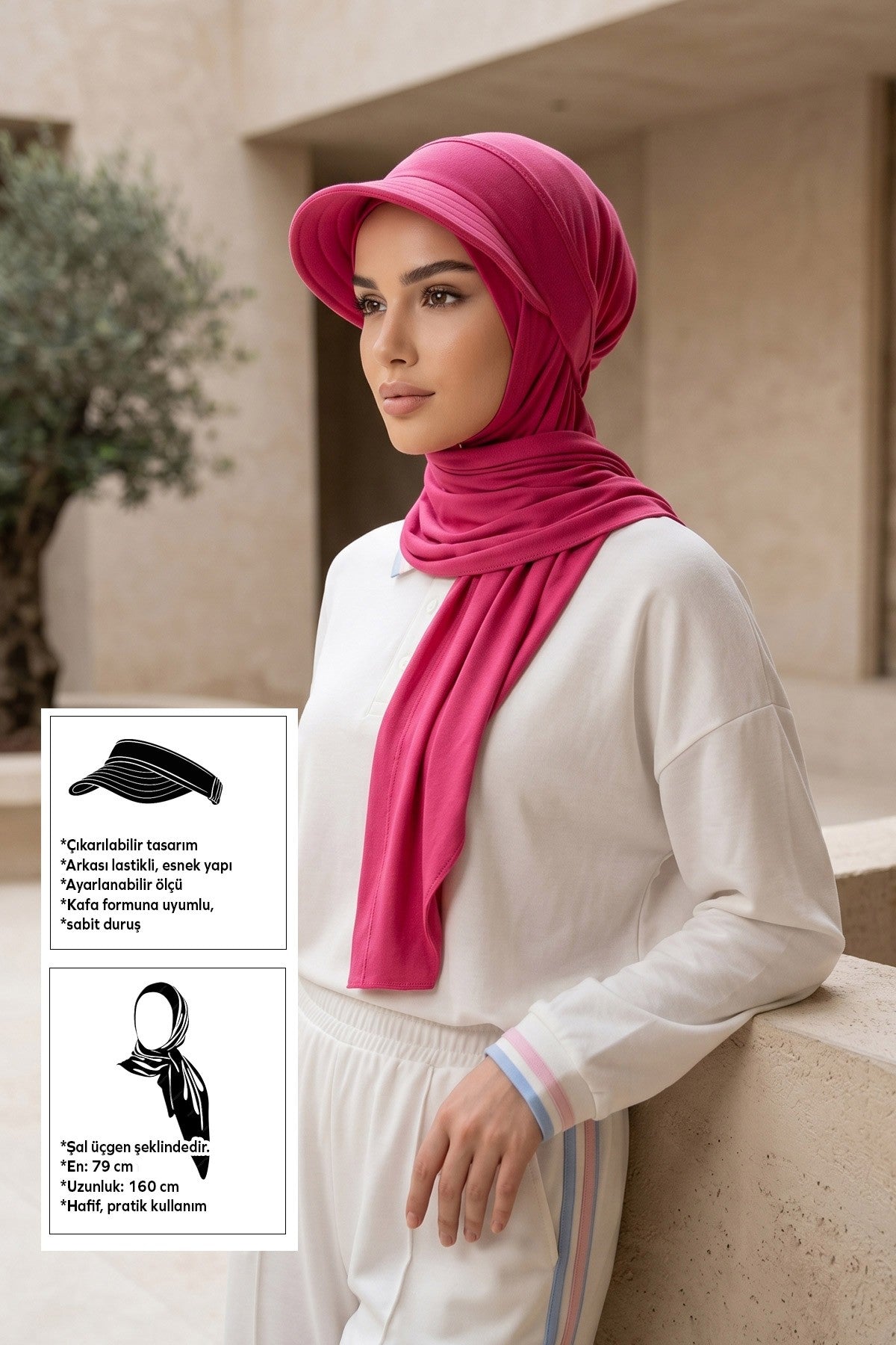 Practical Triangle Hijab with Adjustable Visor,SPS-2 Fuchsia