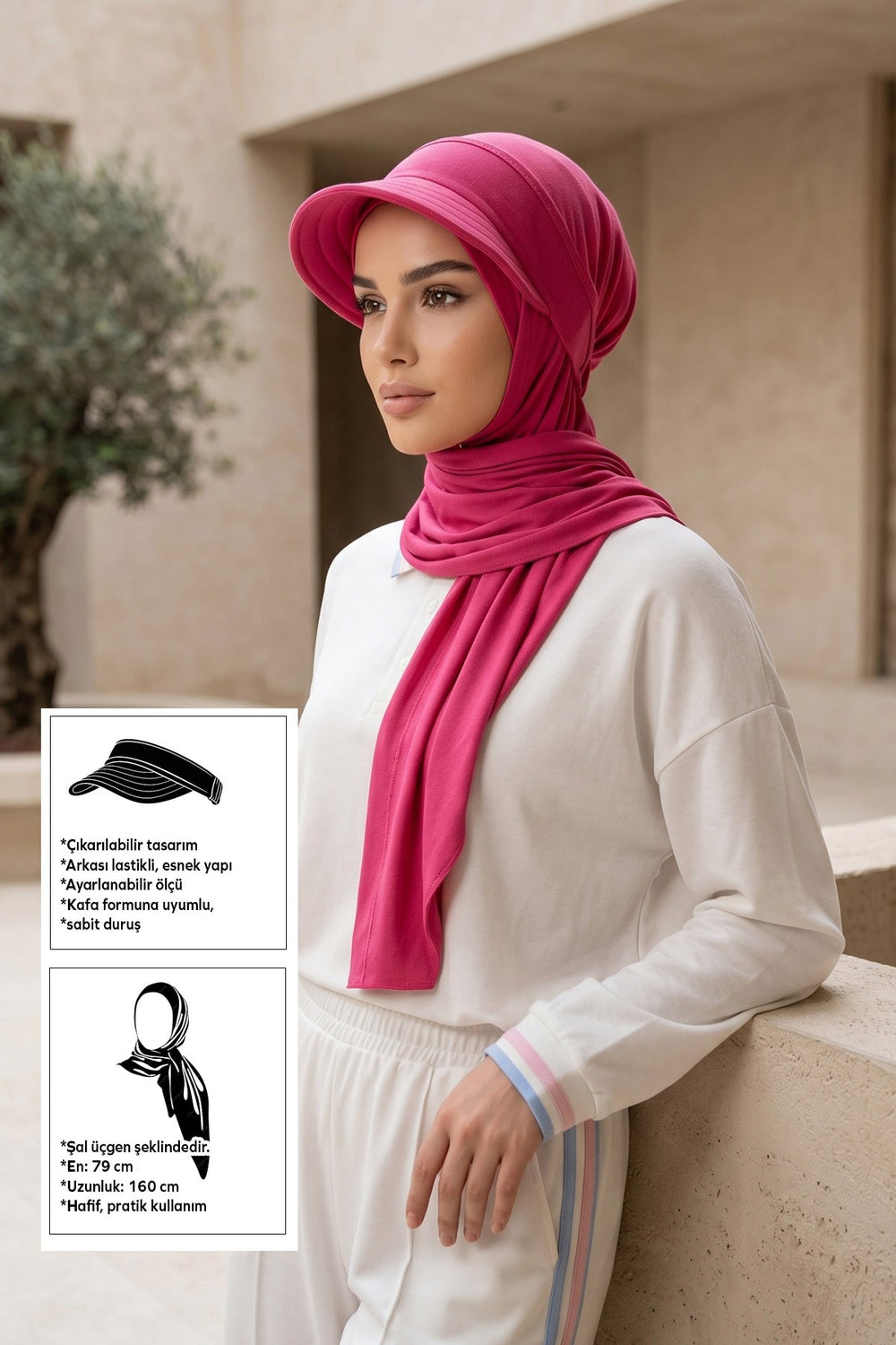 Practical Triangle Hijab with Adjustable Visor,SPS-2 Fuchsia
