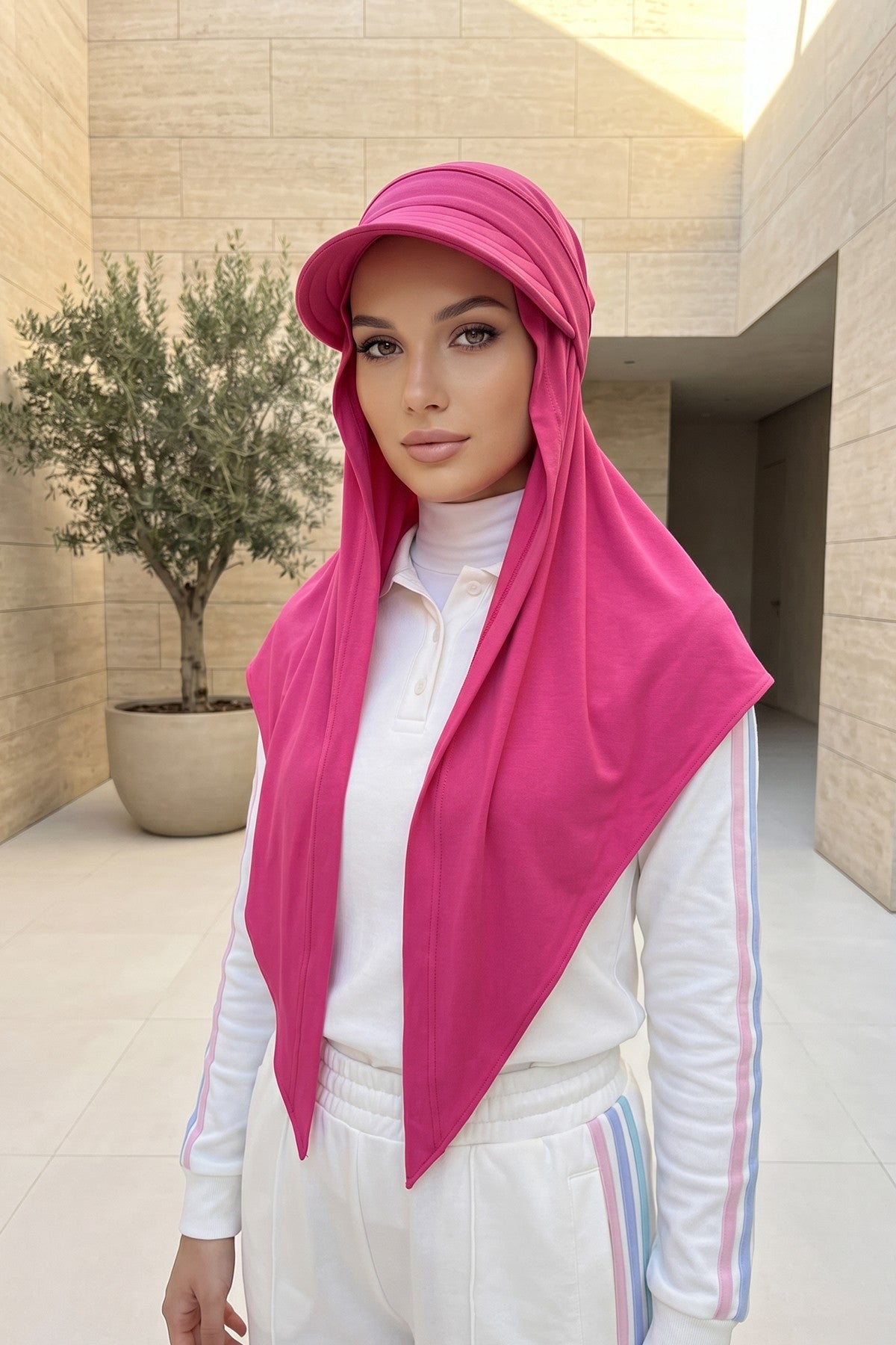 Practical Triangle Hijab with Adjustable Visor,SPS-2 Fuchsia