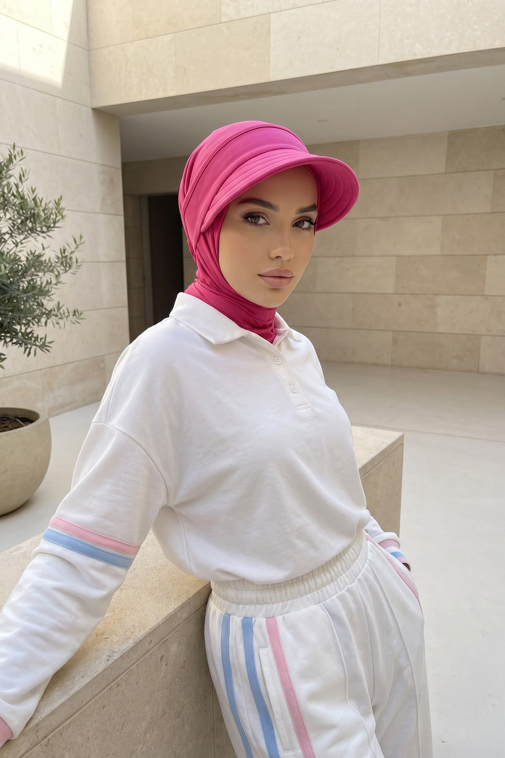 Practical Triangle Hijab with Adjustable Visor,SPS-2 Fuchsia