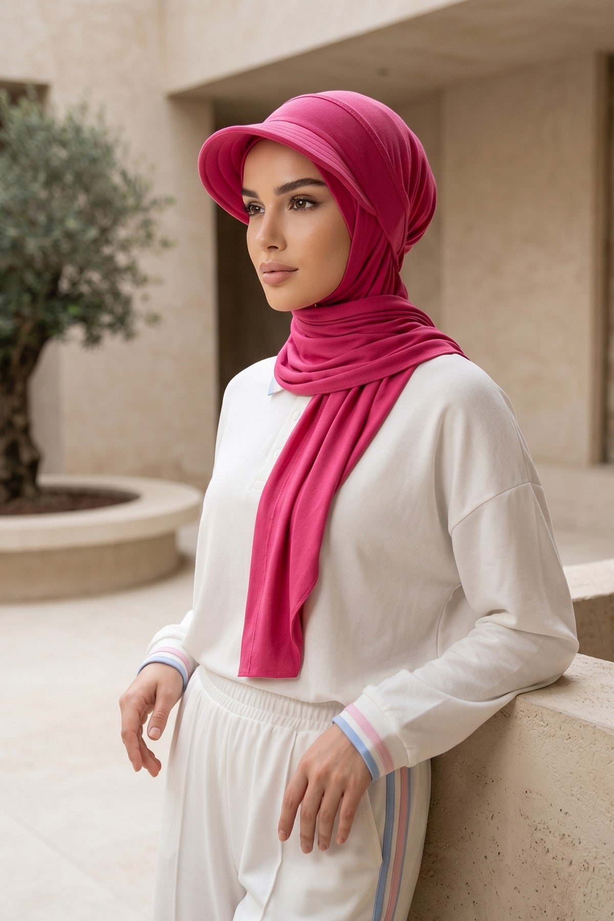 Practical Triangle Hijab with Adjustable Visor,SPS-2 Fuchsia