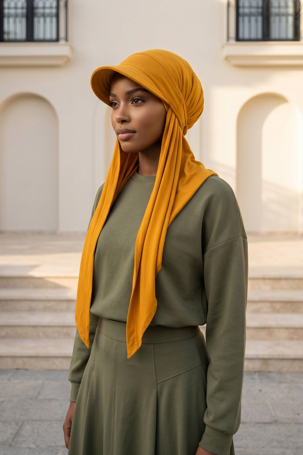 Practical Triangle Hijab with Adjustable Visor,SPS-2 Mustard Yellow