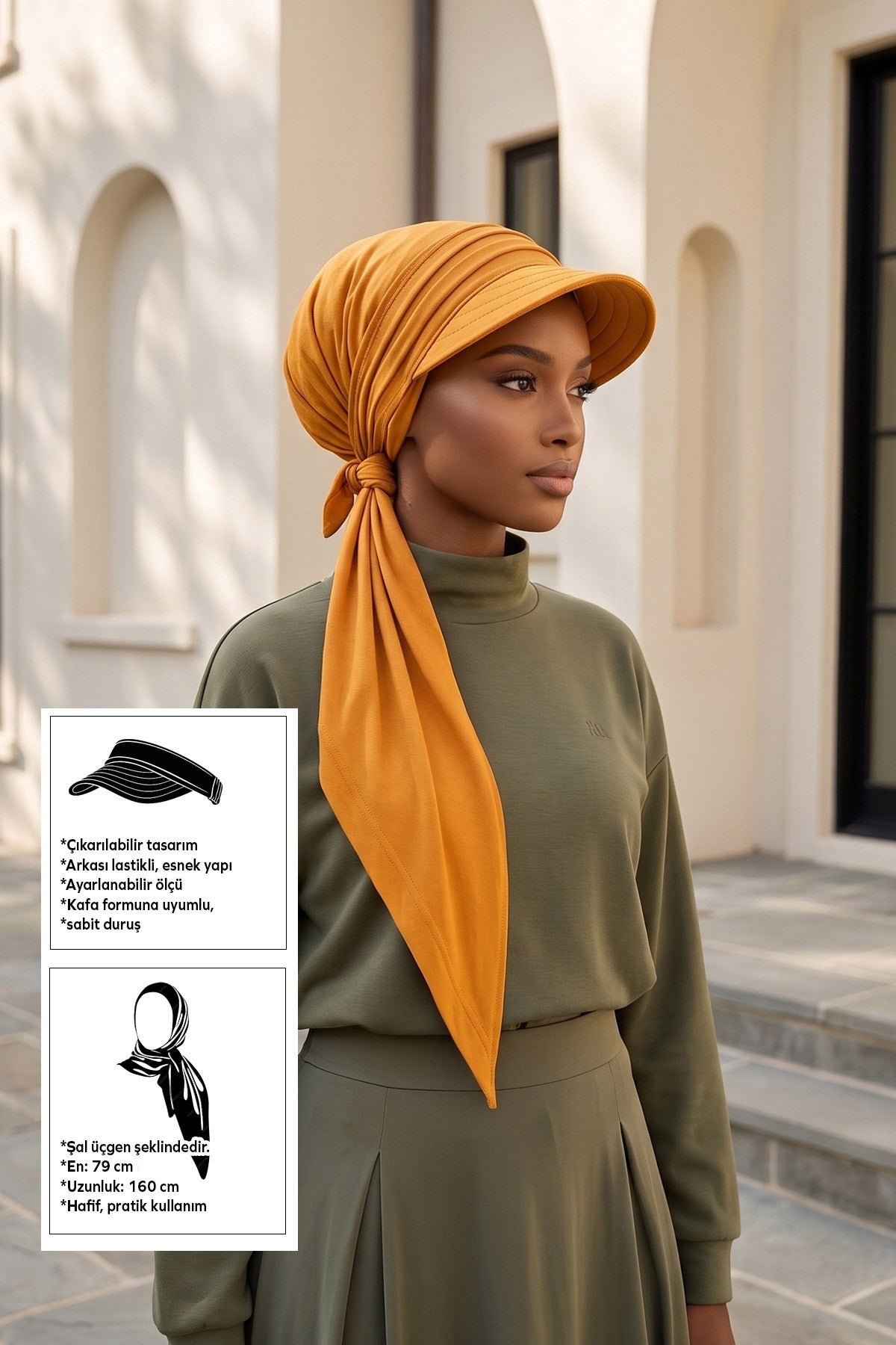 Practical Triangle Hijab with Adjustable Visor,SPS-2 Mustard Yellow