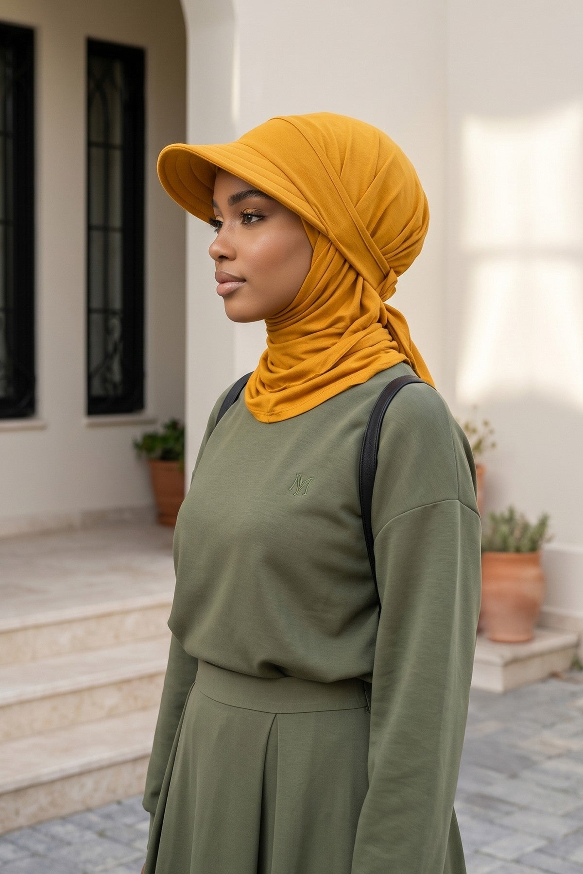 Practical Triangle Hijab with Adjustable Visor,SPS-2 Mustard Yellow