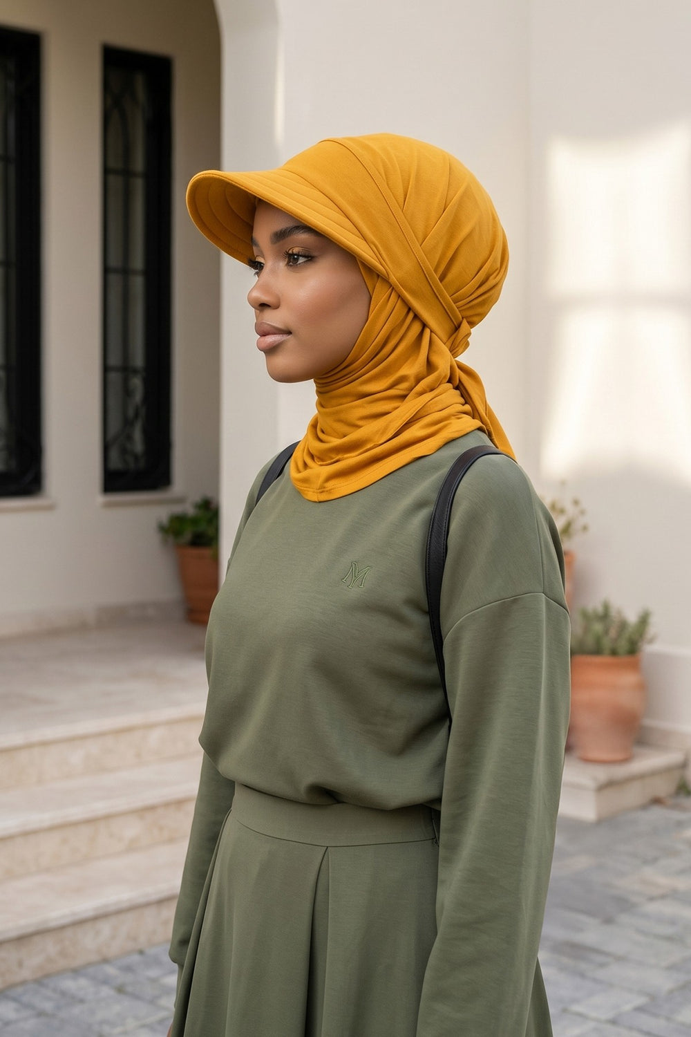 Practical Triangle Hijab with Adjustable Visor,SPS-2 Mustard Yellow
