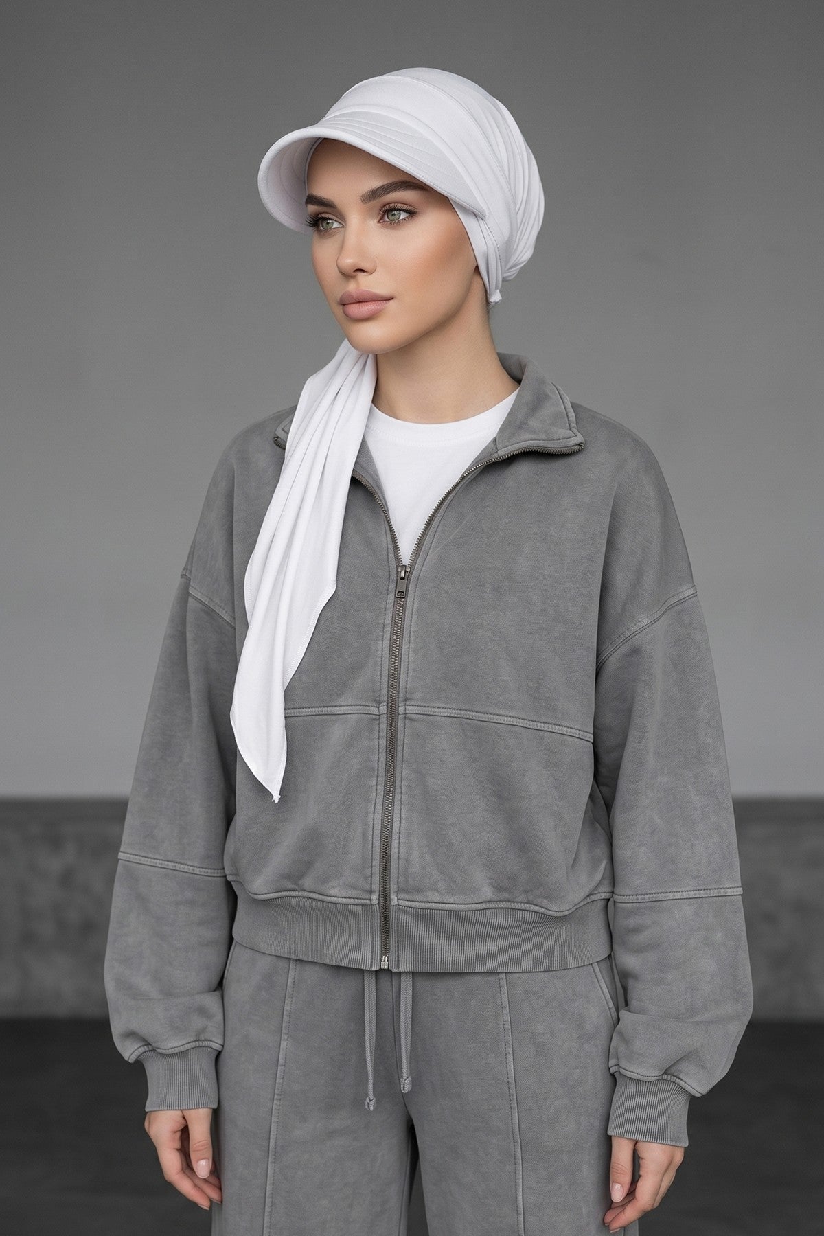 Practical Triangle Hijab with Adjustable Visor,SPS-2 White