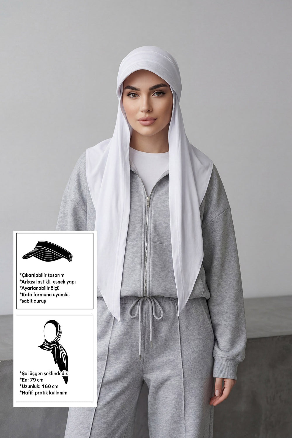 Practical Triangle Hijab with Adjustable Visor,SPS-2 White