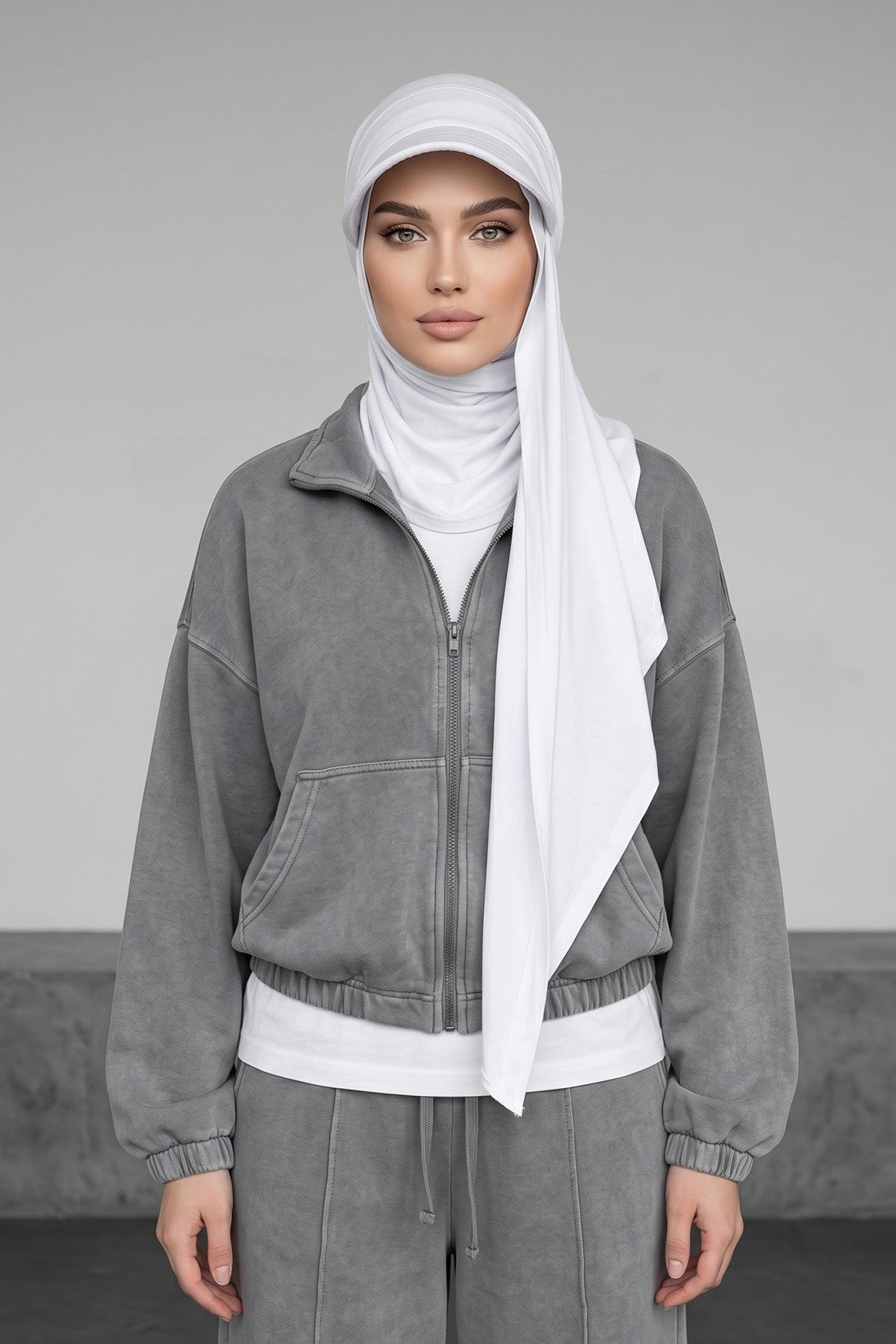 Practical Triangle Hijab with Adjustable Visor,SPS-2 White