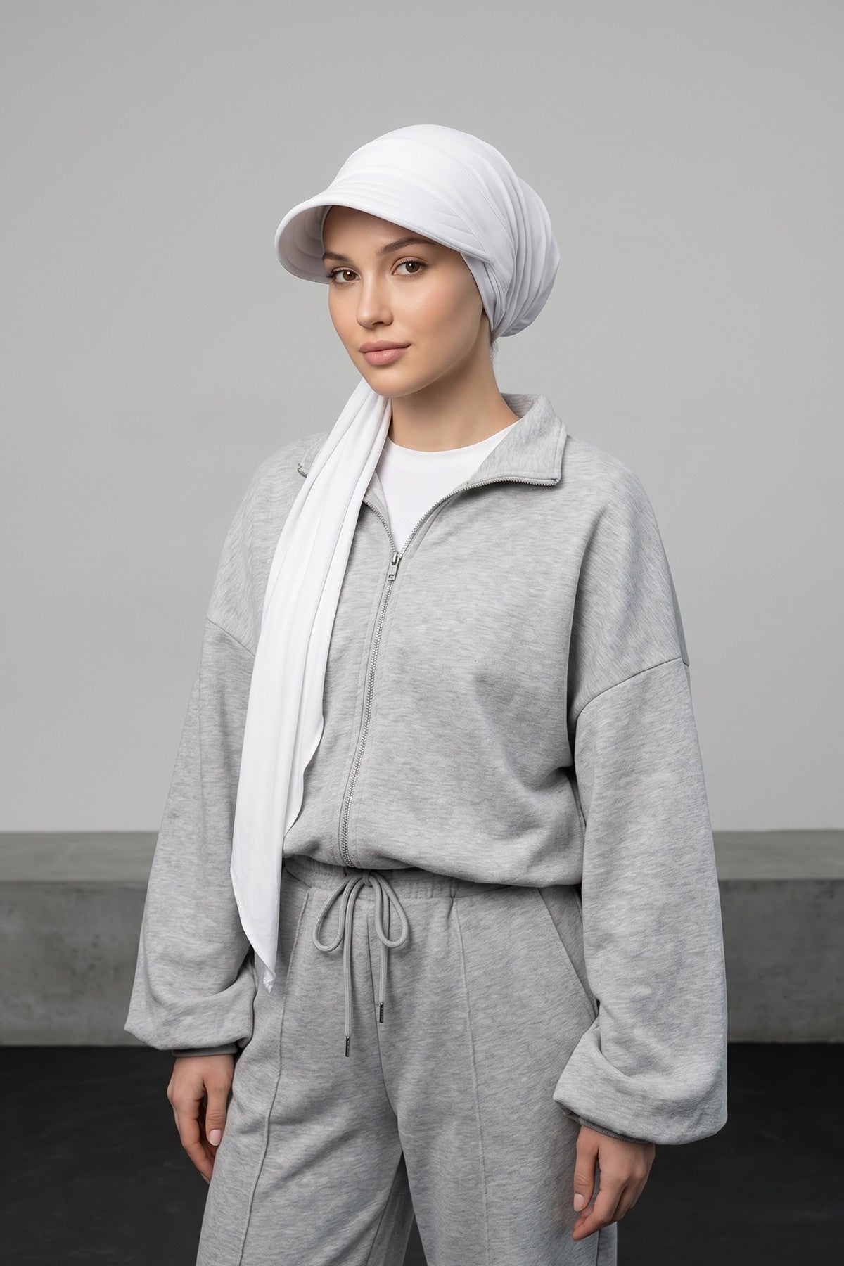 Practical Triangle Hijab with Adjustable Visor,SPS-2 White