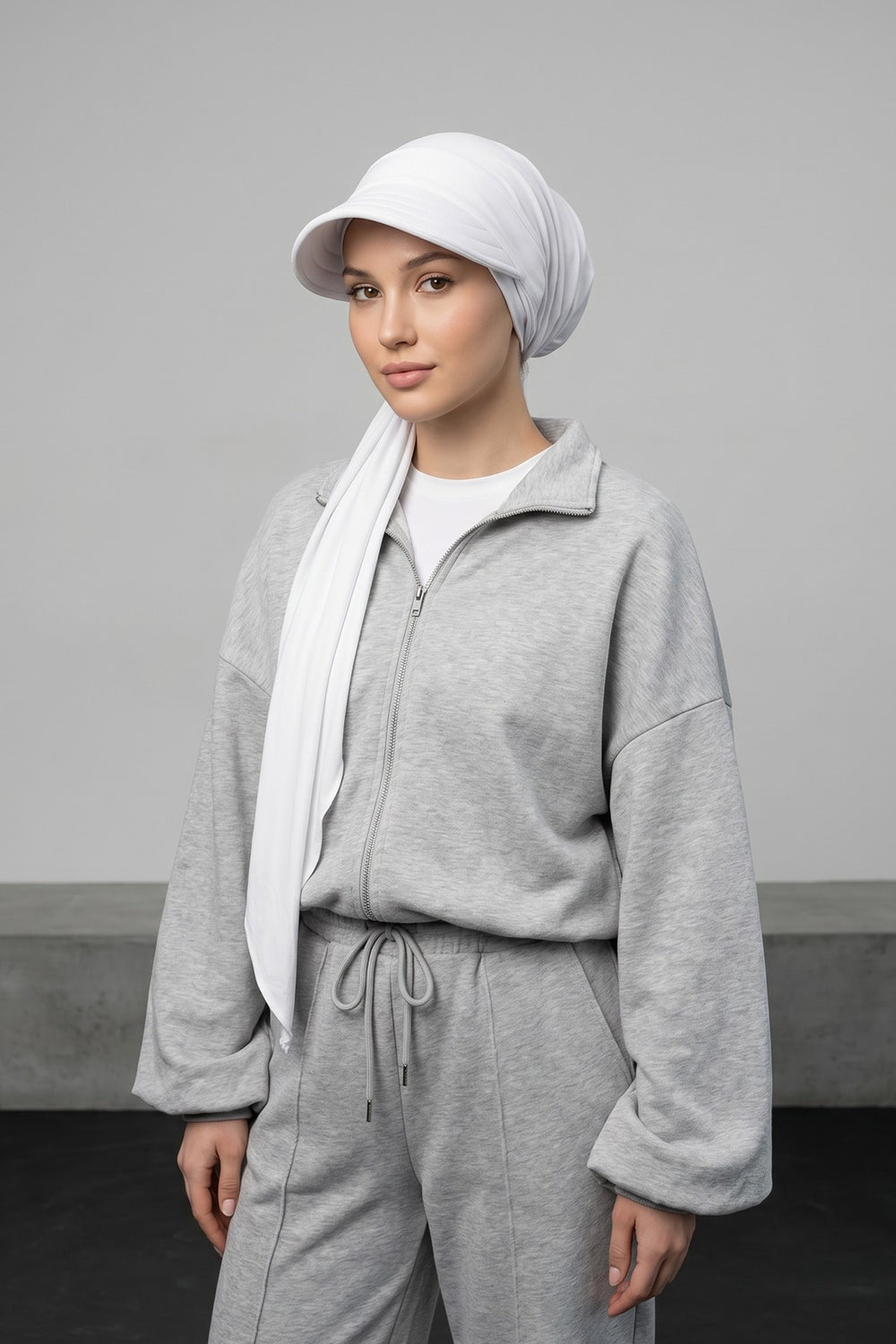 Practical Triangle Hijab with Adjustable Visor,SPS-2 White