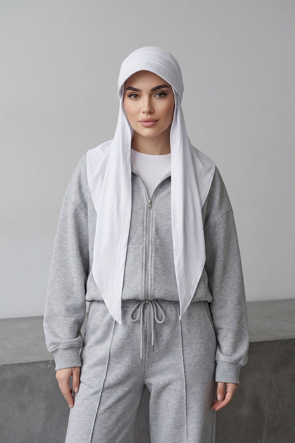 Practical Triangle Hijab with Adjustable Visor,SPS-2 White