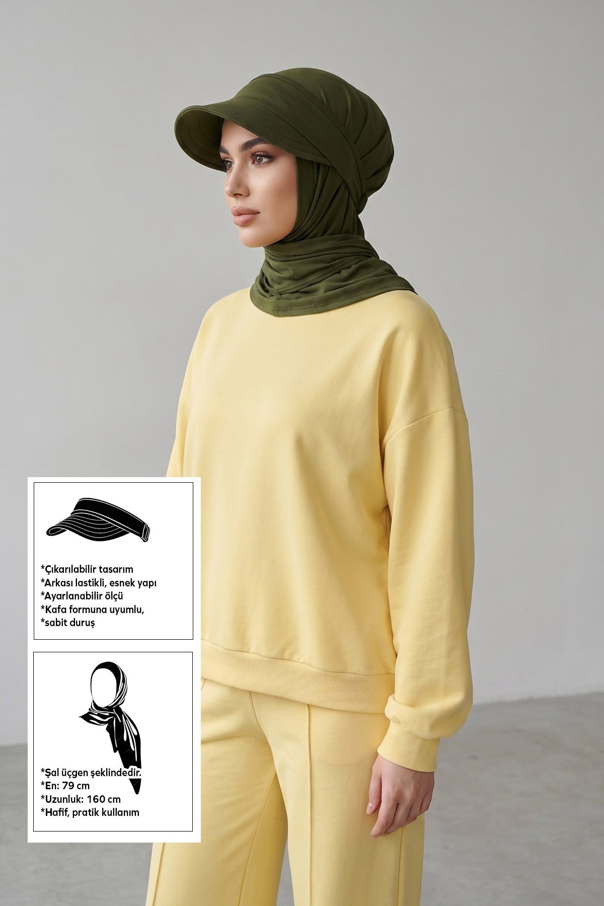 Practical Triangle Hijab with Adjustable Visor,SPS-2 Army Green