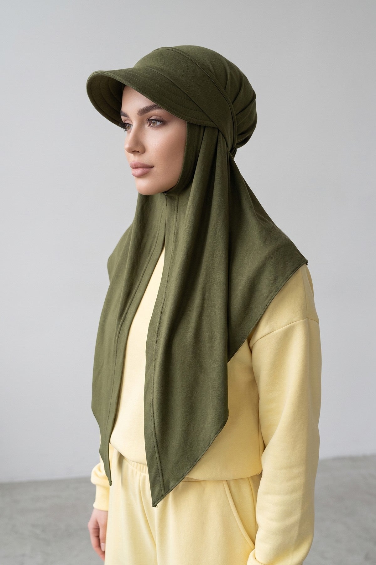 Practical Triangle Hijab with Adjustable Visor,SPS-2 Army Green