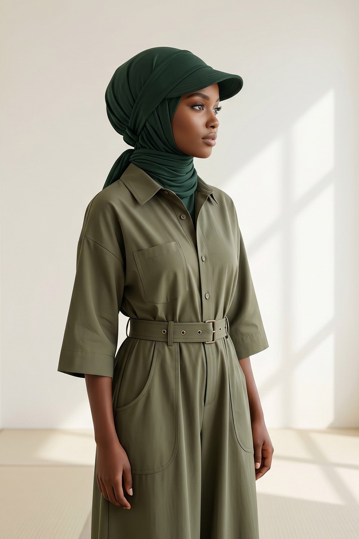 Practical Triangle Hijab with Adjustable Visor,SPS-2 Green