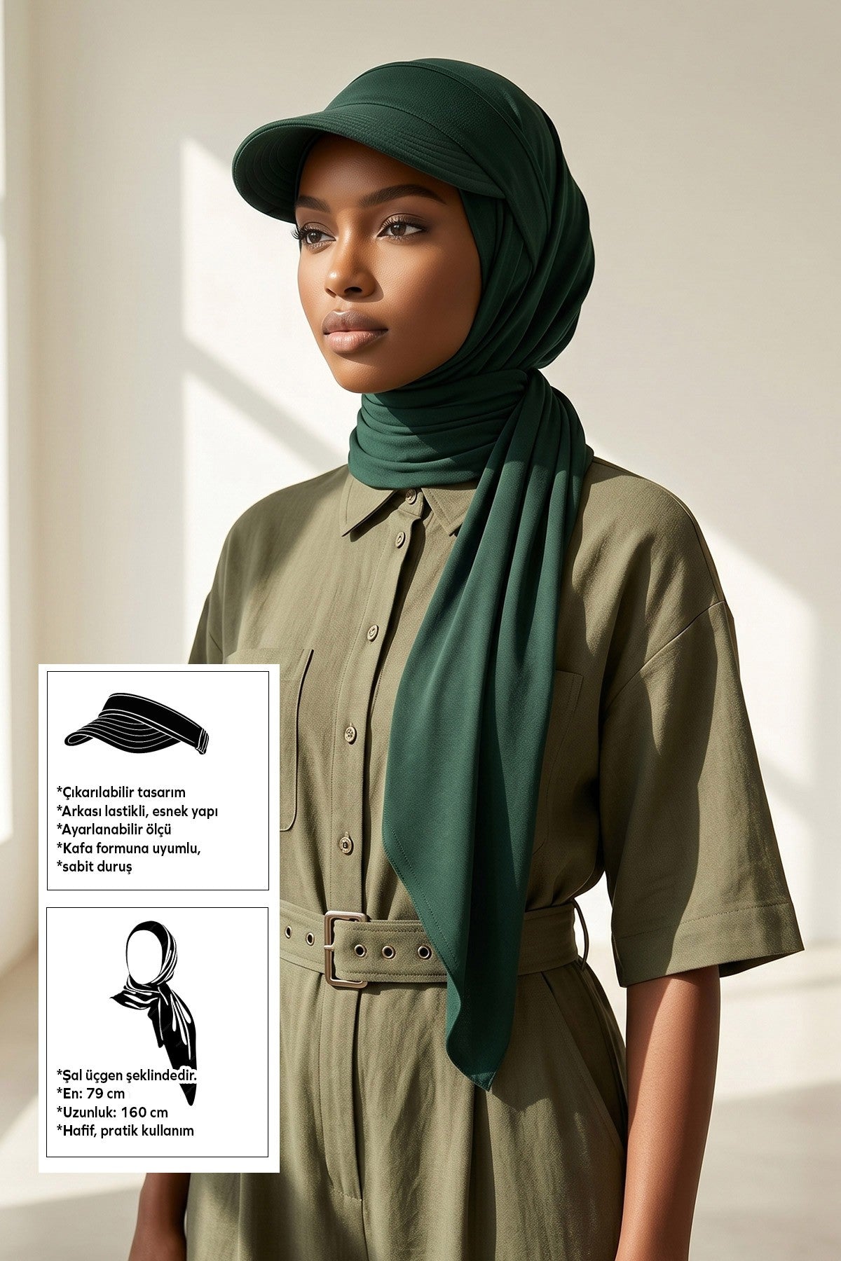 Practical Triangle Hijab with Adjustable Visor,SPS-2 Green