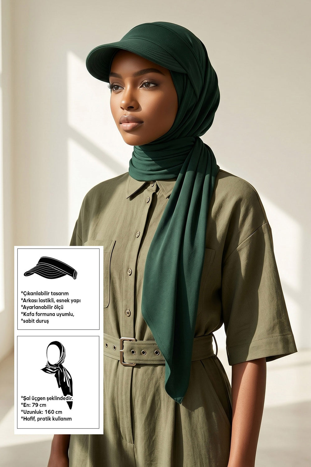 Practical Triangle Hijab with Adjustable Visor,SPS-2 Green