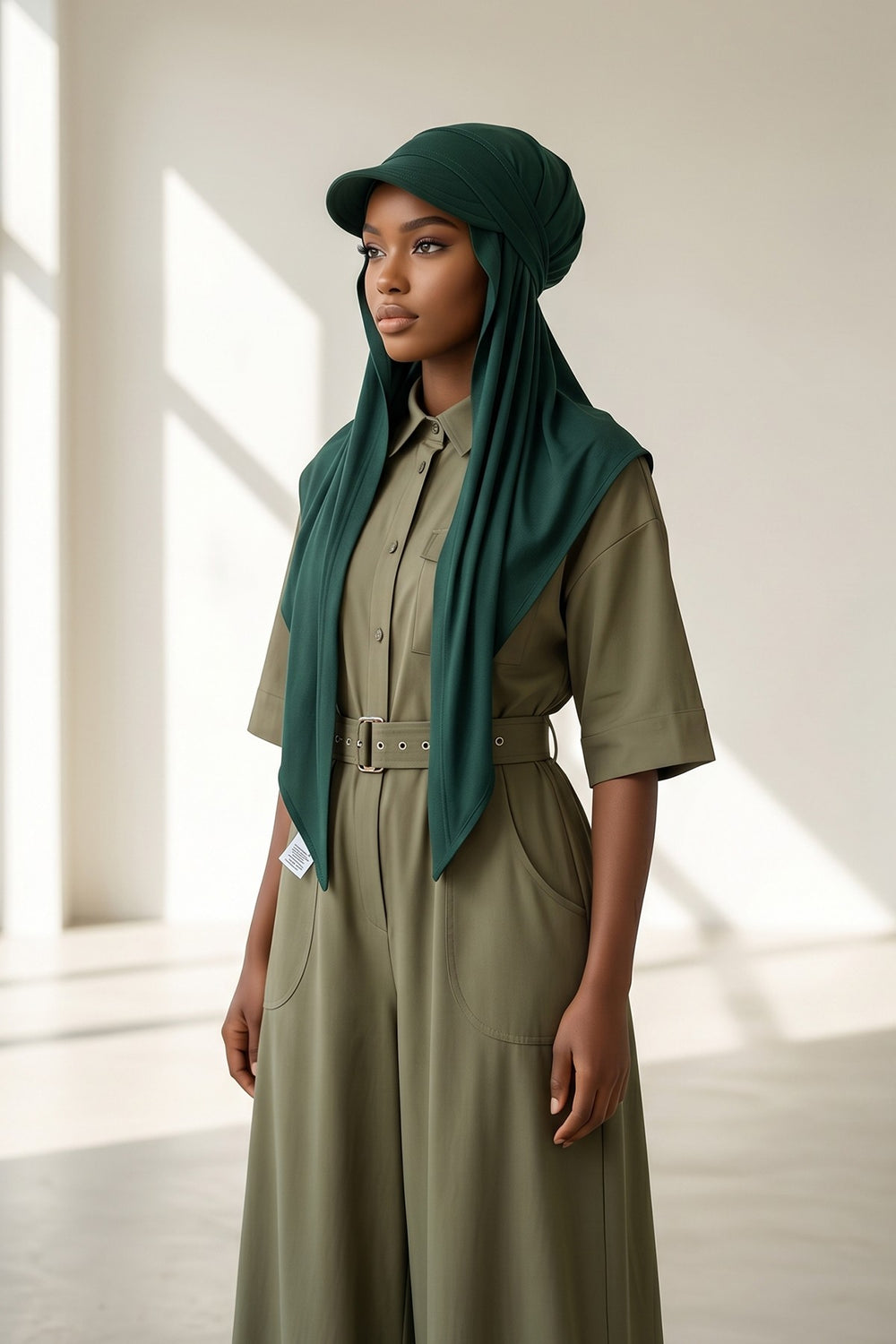 Practical Triangle Hijab with Adjustable Visor,SPS-2 Green