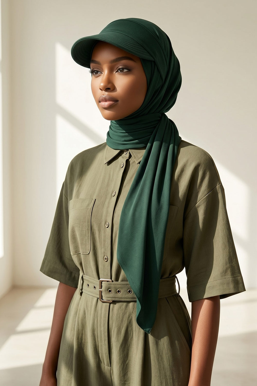 Practical Triangle Hijab with Adjustable Visor,SPS-2 Green