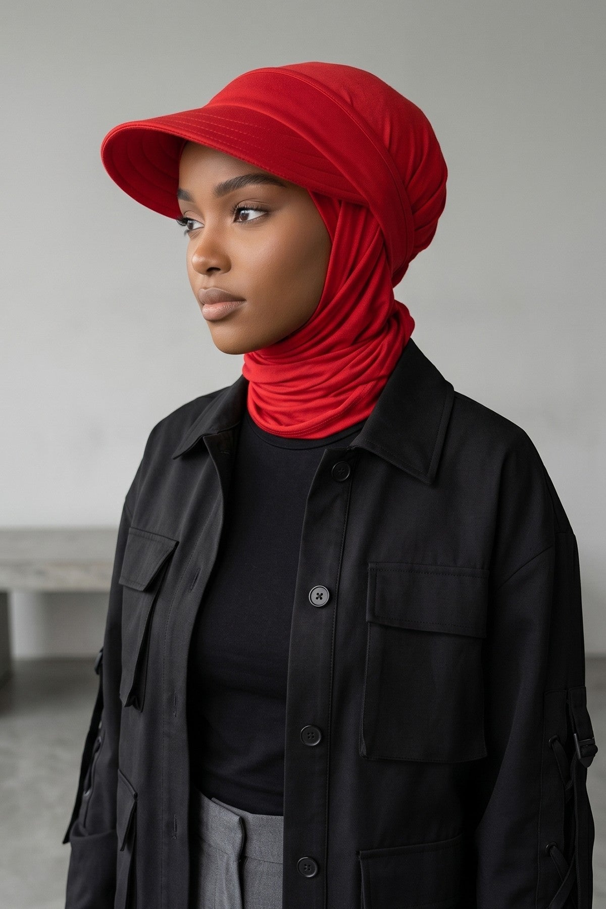 Practical Triangle Hijab with Adjustable Visor,SPS-2 Red