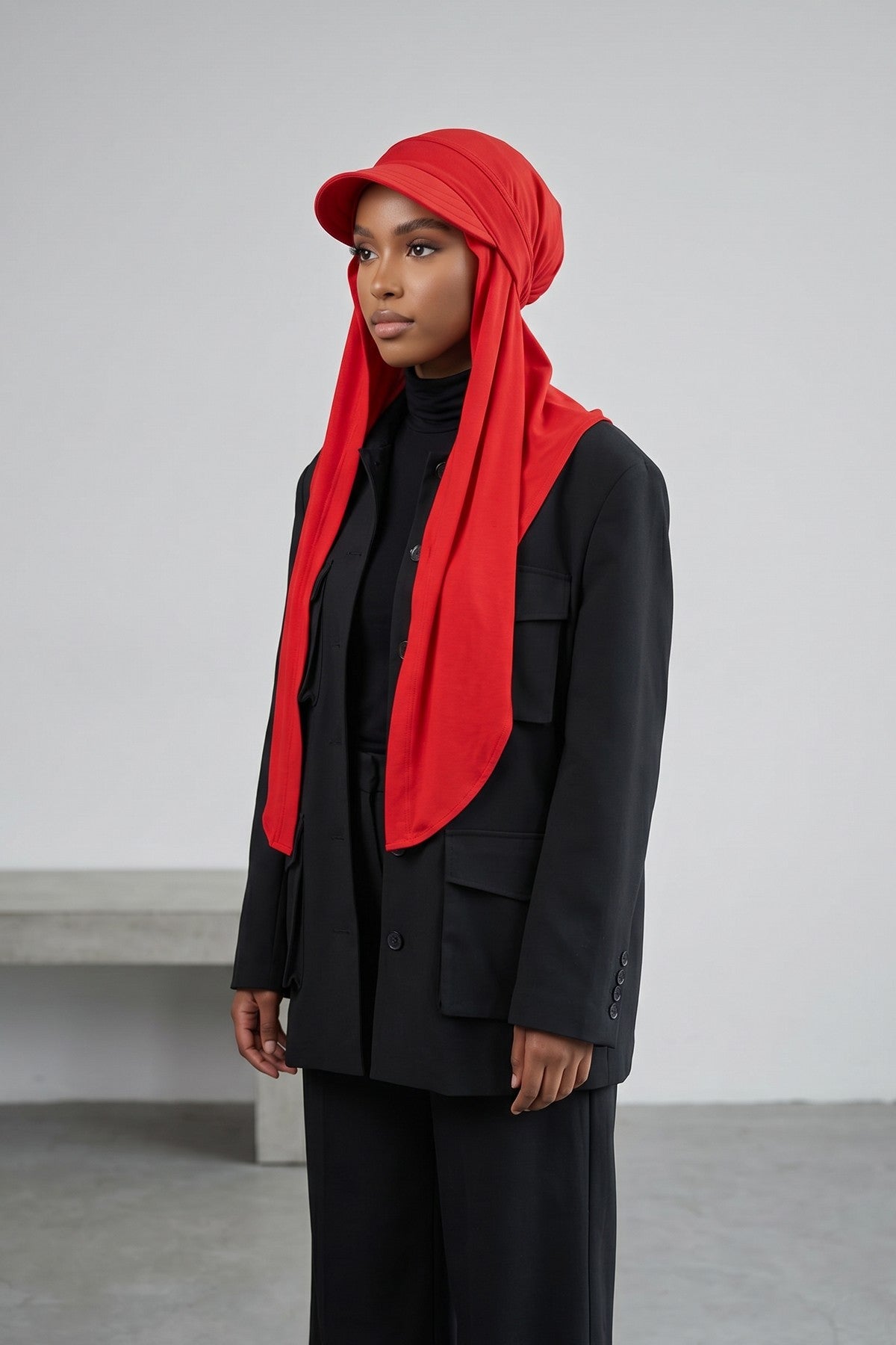 Practical Triangle Hijab with Adjustable Visor,SPS-2 Red