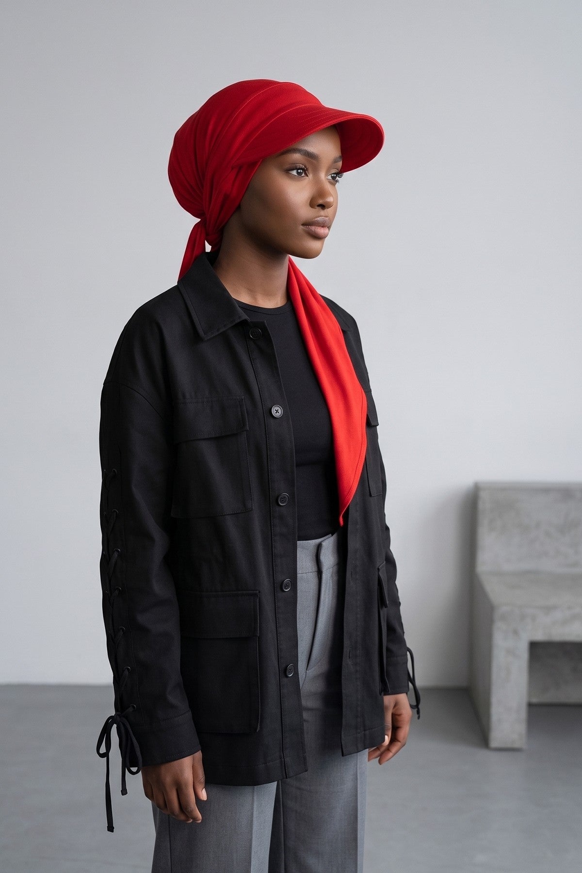 Practical Triangle Hijab with Adjustable Visor,SPS-2 Red