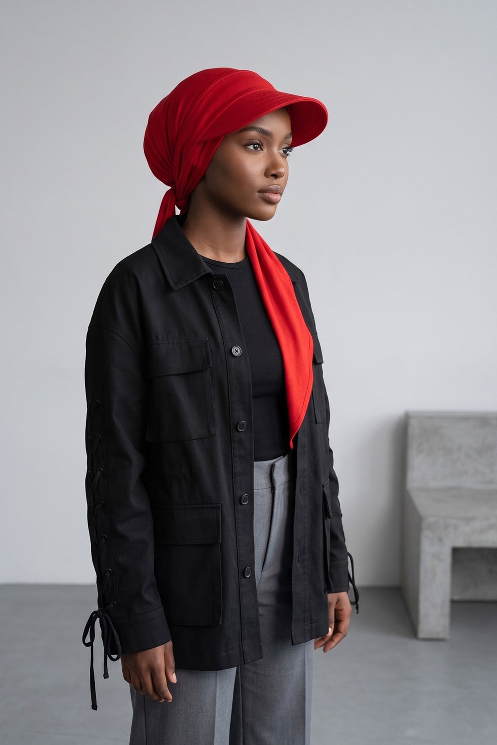 Practical Triangle Hijab with Adjustable Visor,SPS-2 Red