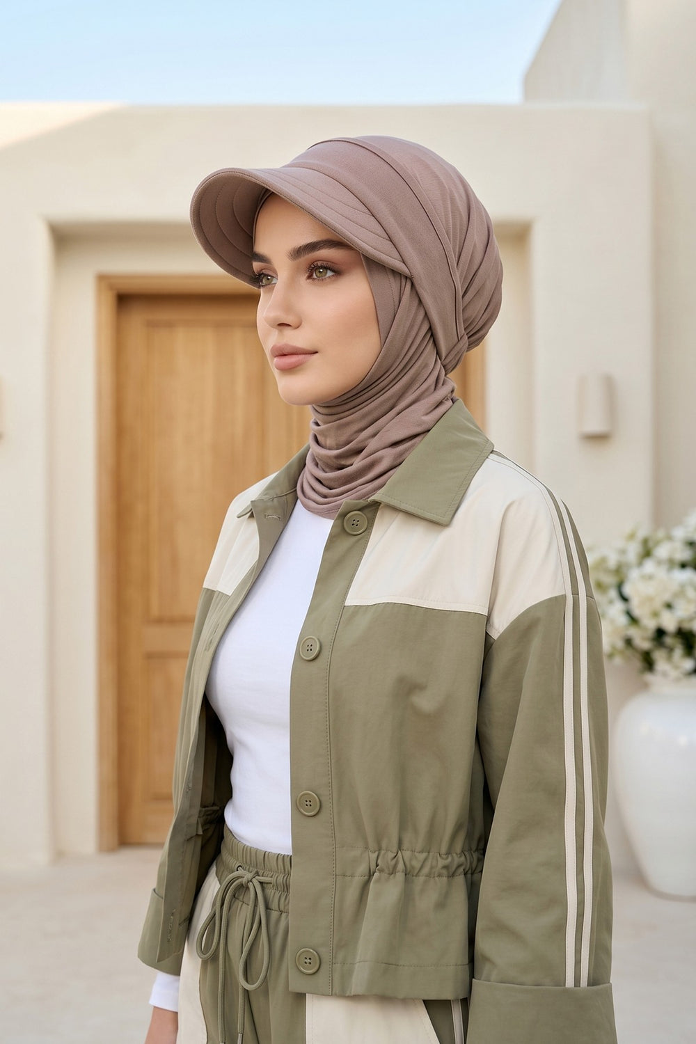 Practical Triangle Hijab with Adjustable Visor,SPS-2 Mink