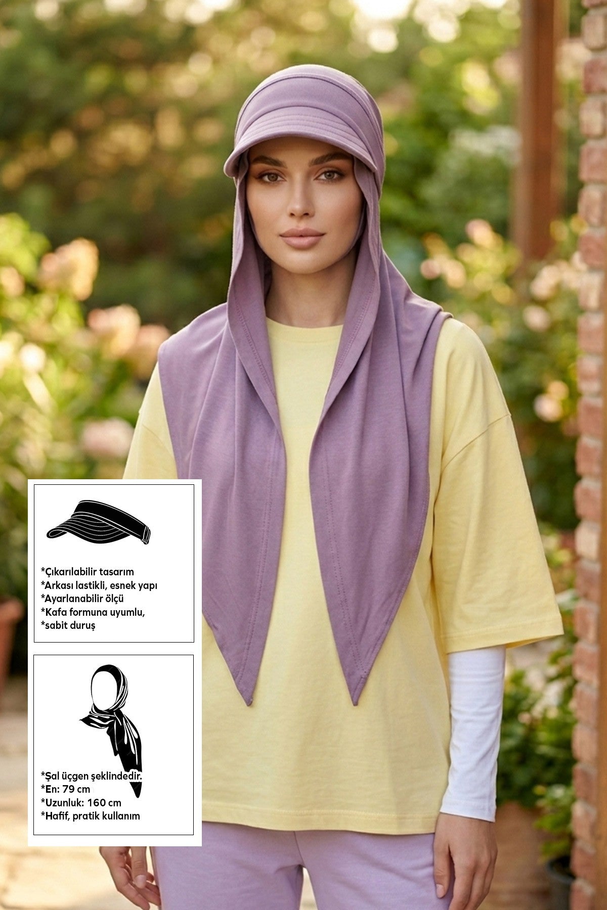 Practical Triangle Hijab with Adjustable Visor,SPS-2 Lilac