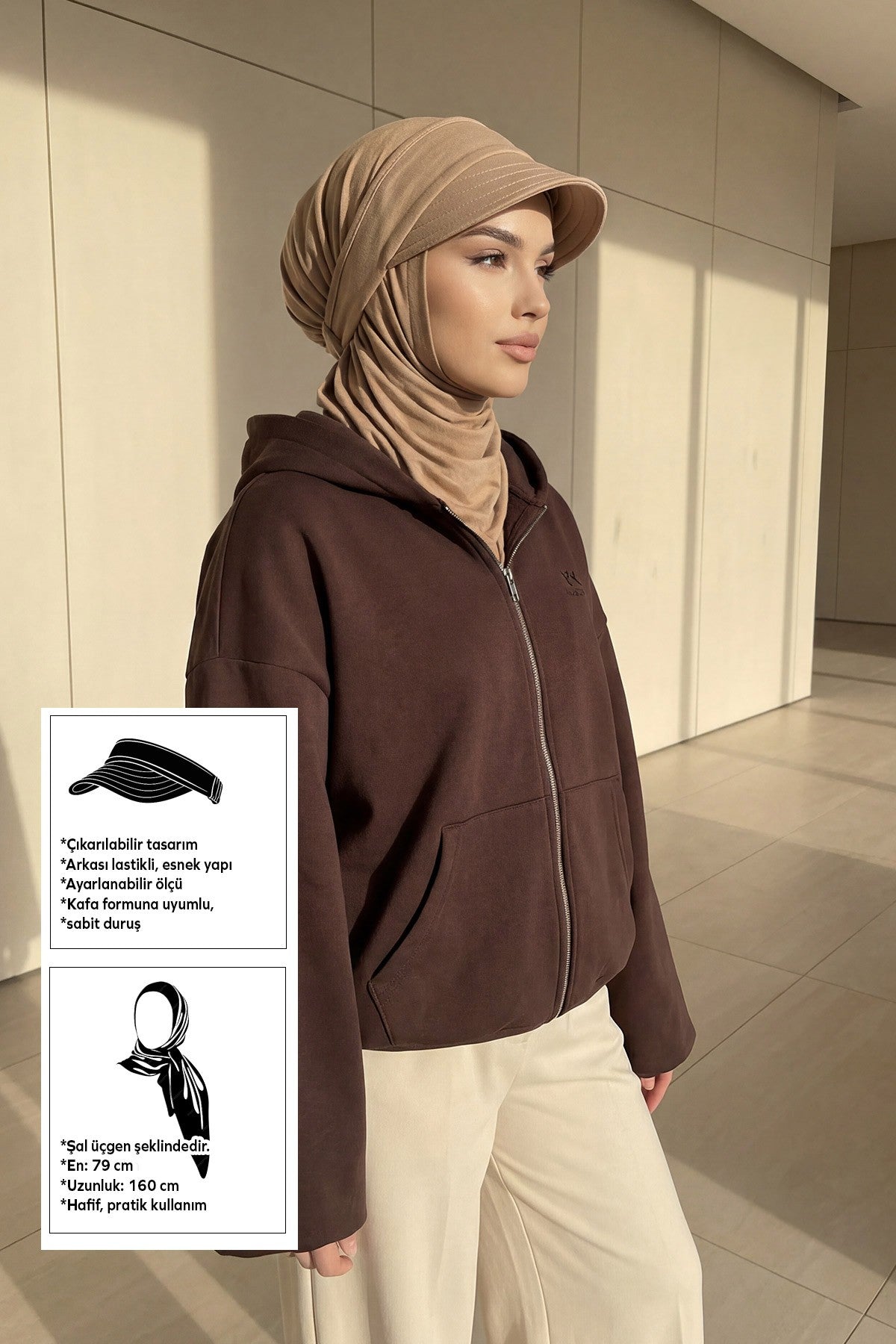 Practical Triangle Hijab with Adjustable Visor,SPS-2 Sand Brown