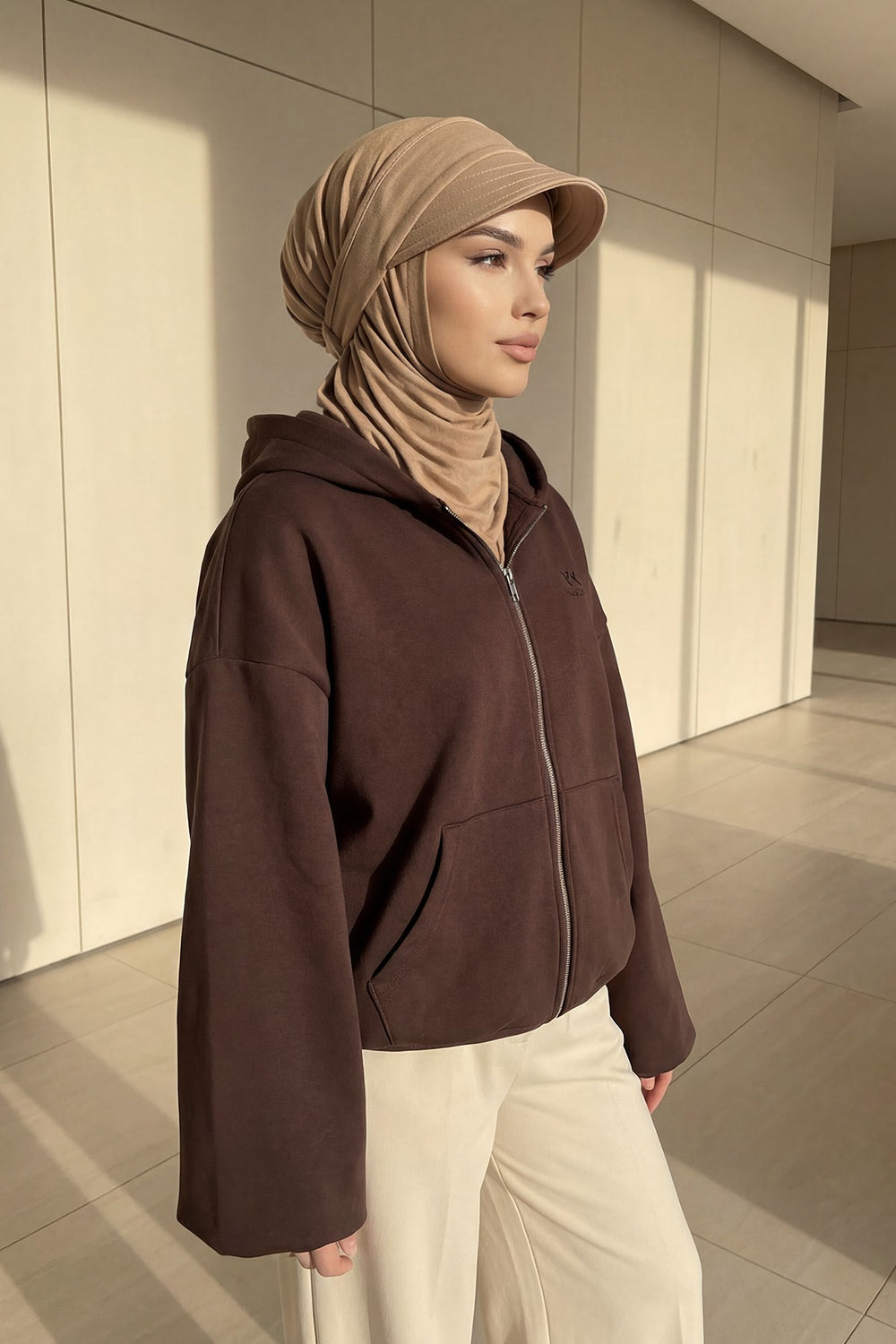 Practical Triangle Hijab with Adjustable Visor,SPS-2 Sand Brown