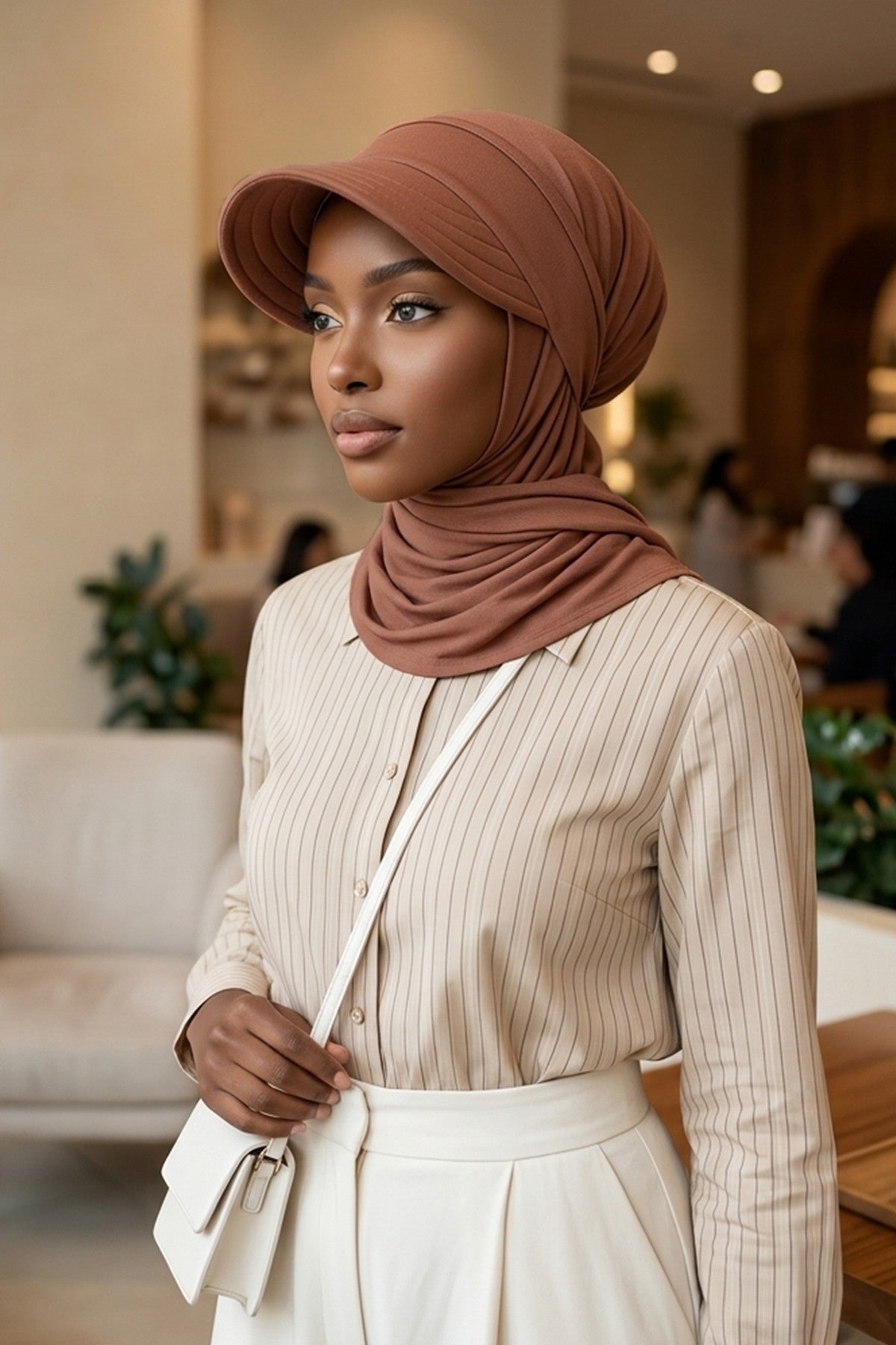 Practical Triangle Hijab with Adjustable Visor,SPS-2 Caramel Brown