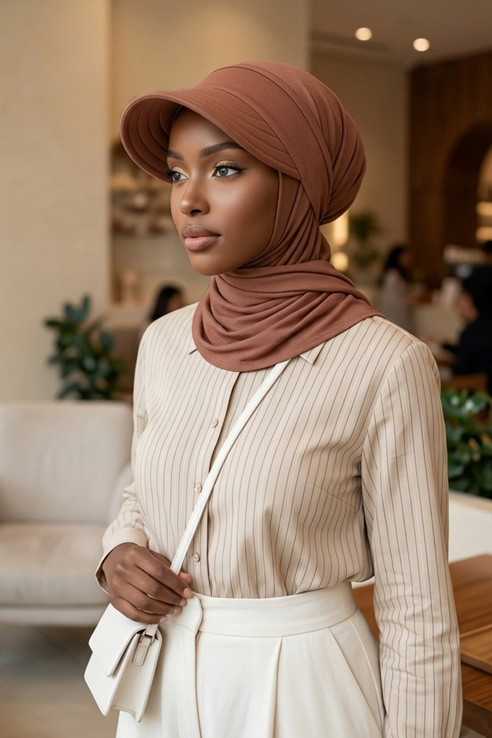 Practical Triangle Hijab with Adjustable Visor,SPS-2 Caramel Brown