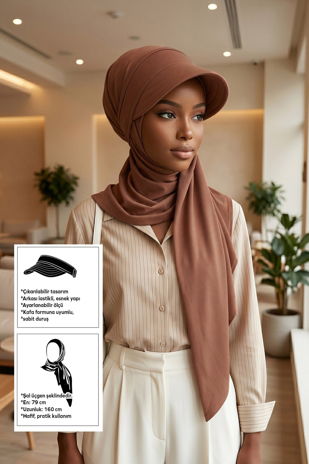 Practical Triangle Hijab with Adjustable Visor,SPS-2 Caramel Brown