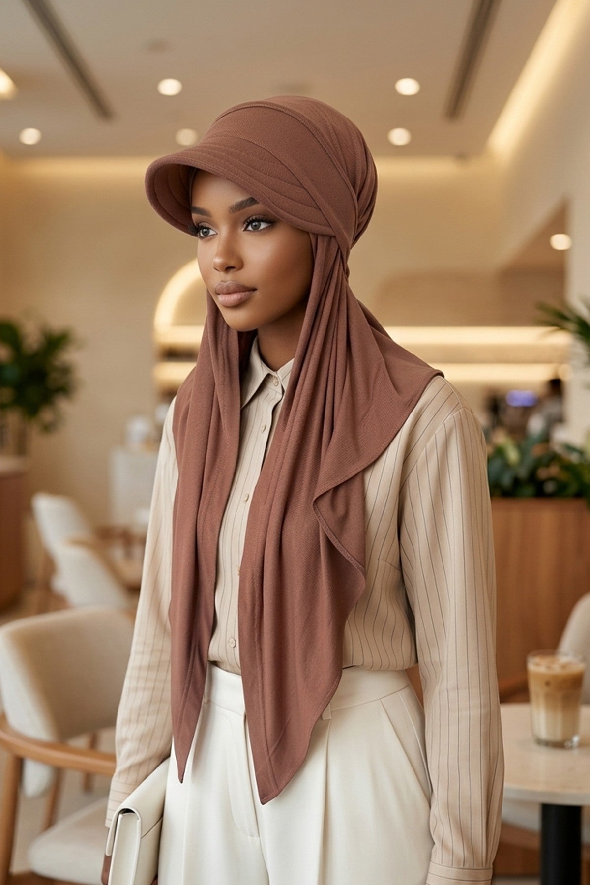 Practical Triangle Hijab with Adjustable Visor,SPS-2 Caramel Brown
