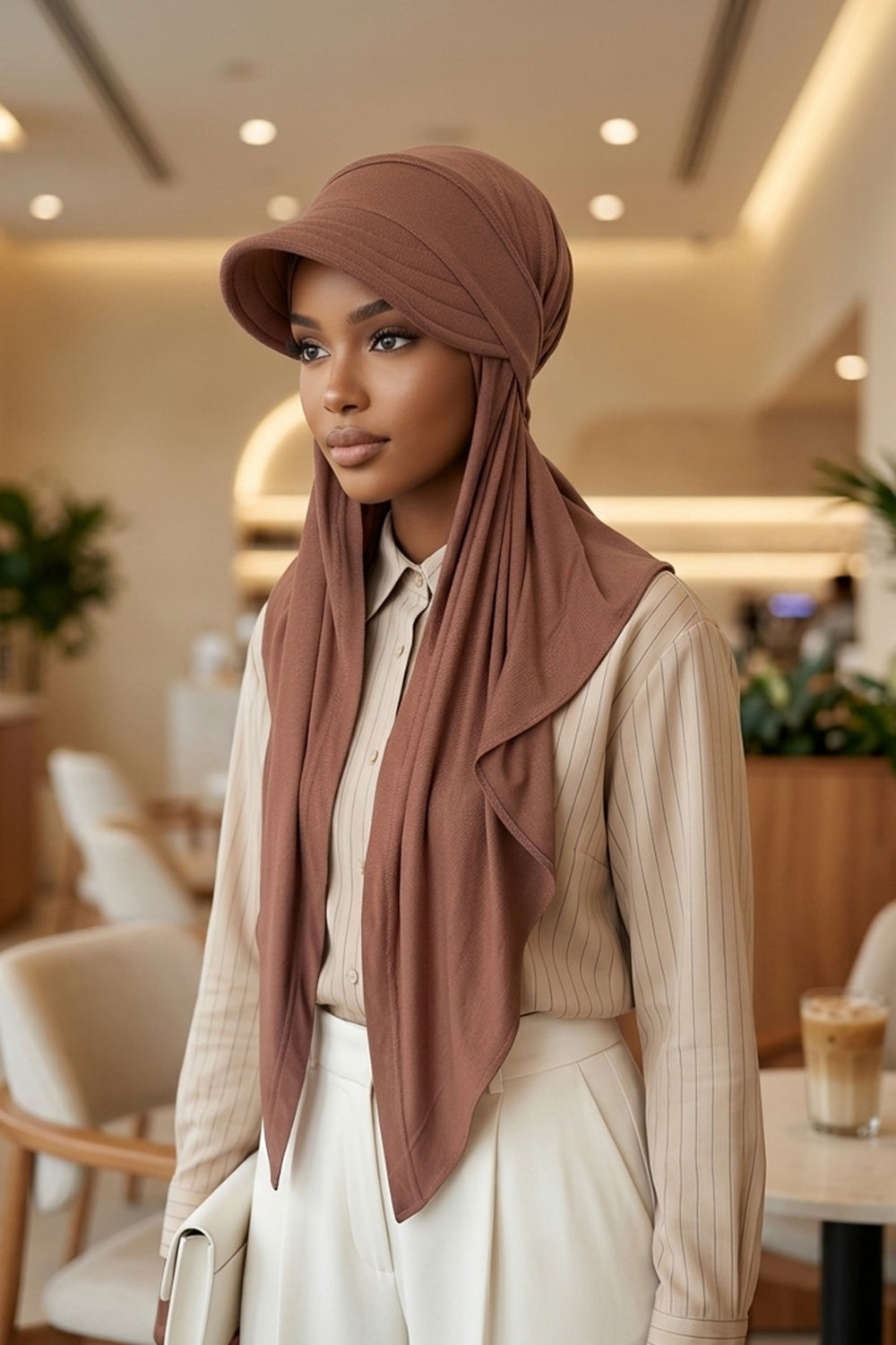 Practical Triangle Hijab with Adjustable Visor,SPS-2 Caramel Brown