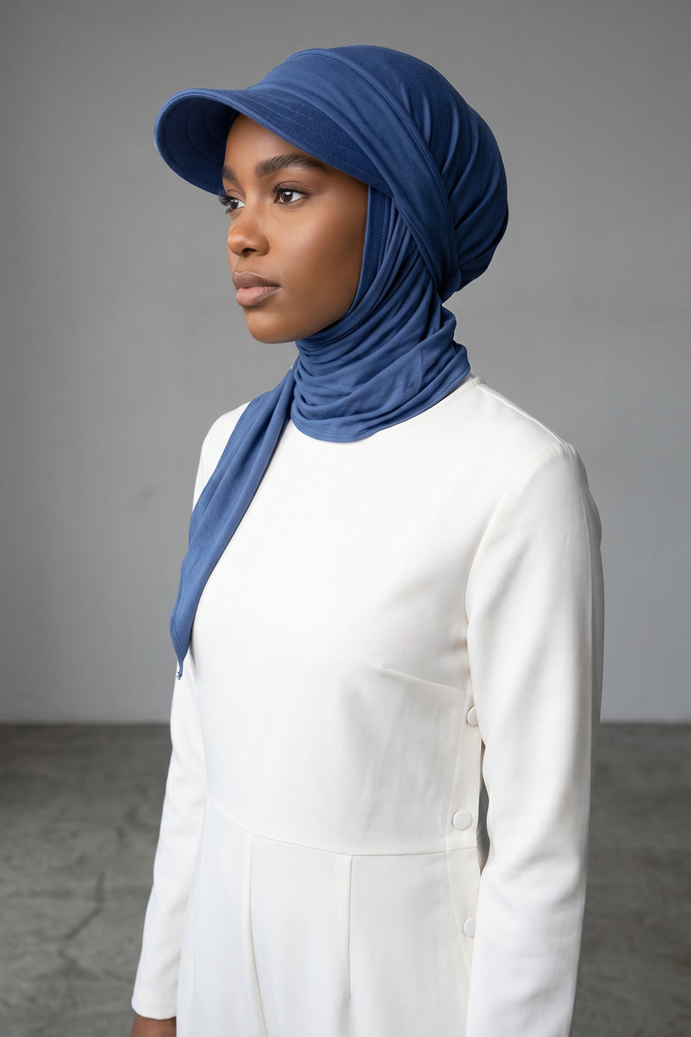 Practical Triangle Hijab with Adjustable Visor,SPS-2 İndigo