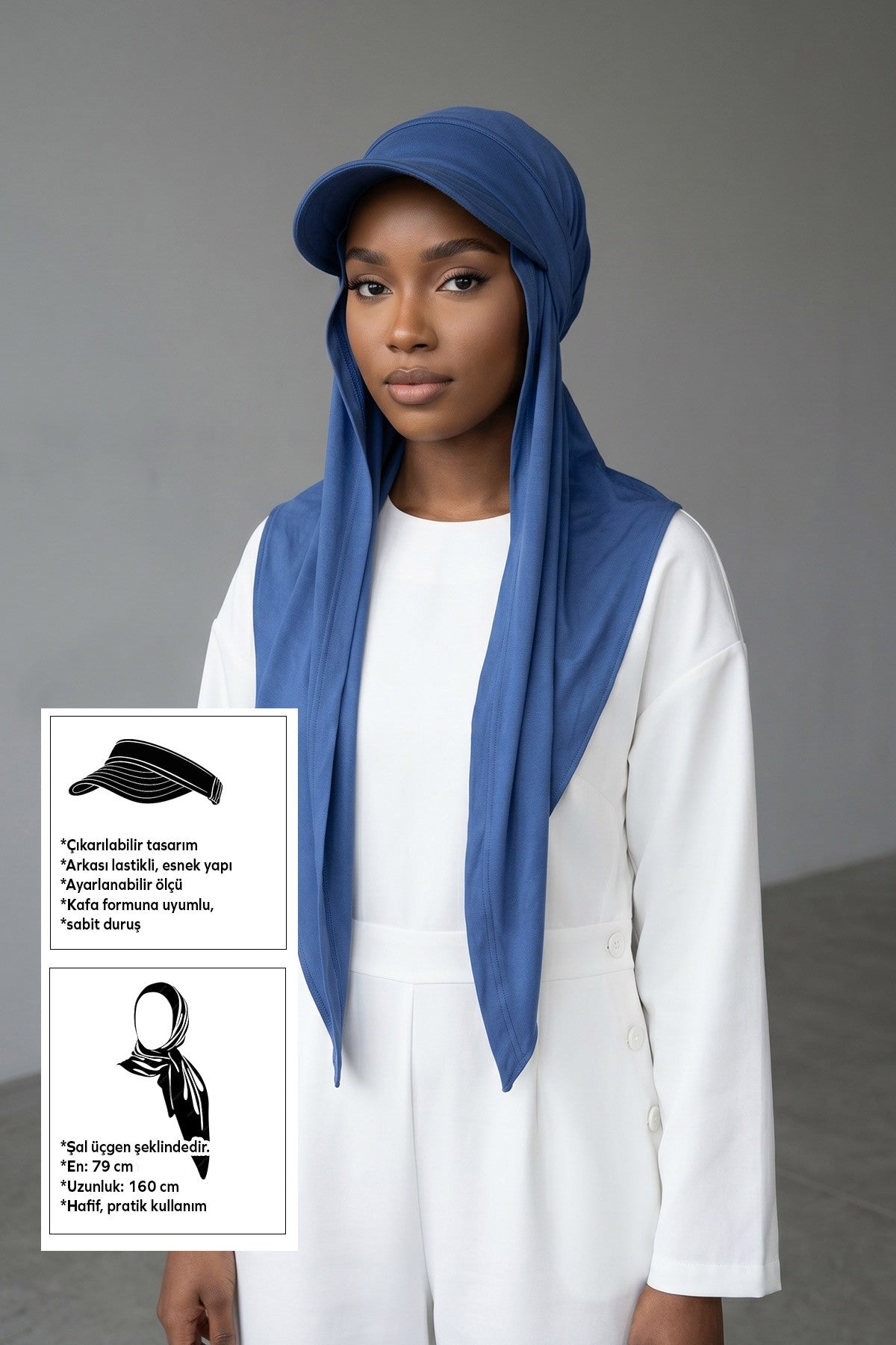 Practical Triangle Hijab with Adjustable Visor,SPS-2 İndigo
