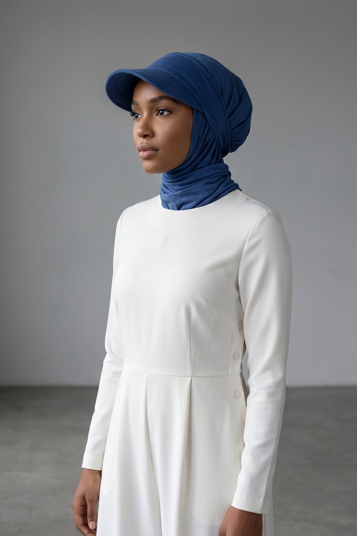 Practical Triangle Hijab with Adjustable Visor,SPS-2 İndigo