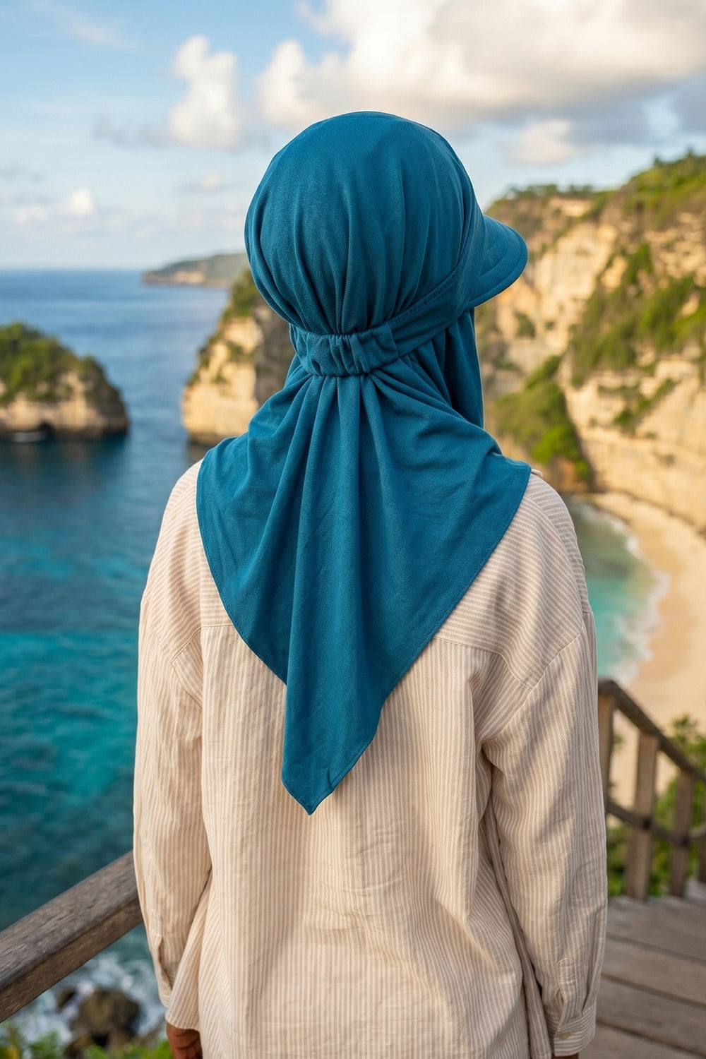 Practical Triangle Hijab with Adjustable Visor,SPS-2 Petrol Blue