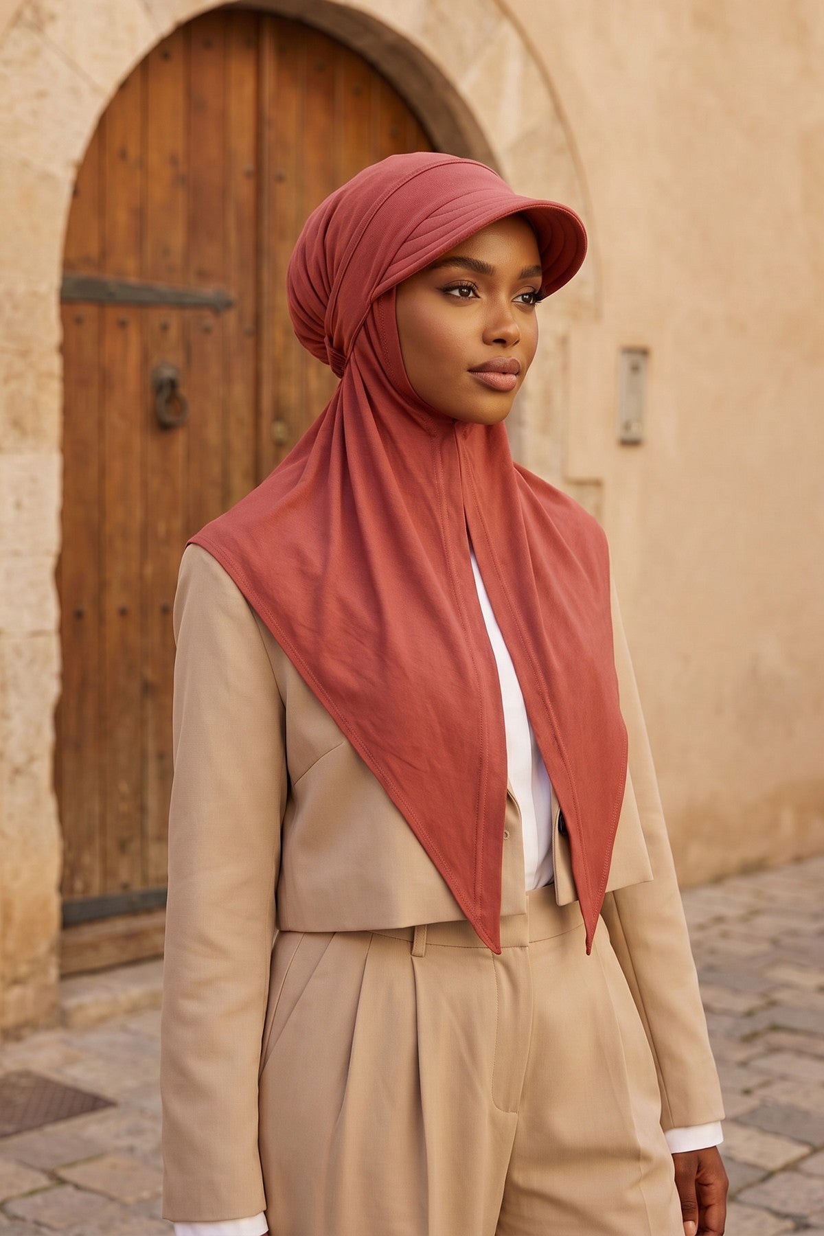Practical Triangle Hijab with Adjustable Visor,SPS-2 Cinnamon