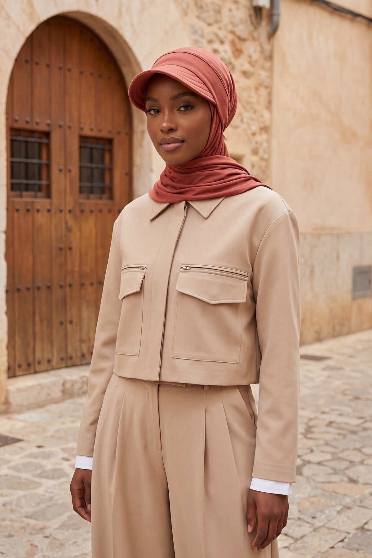 Practical Triangle Hijab with Adjustable Visor,SPS-2 Cinnamon
